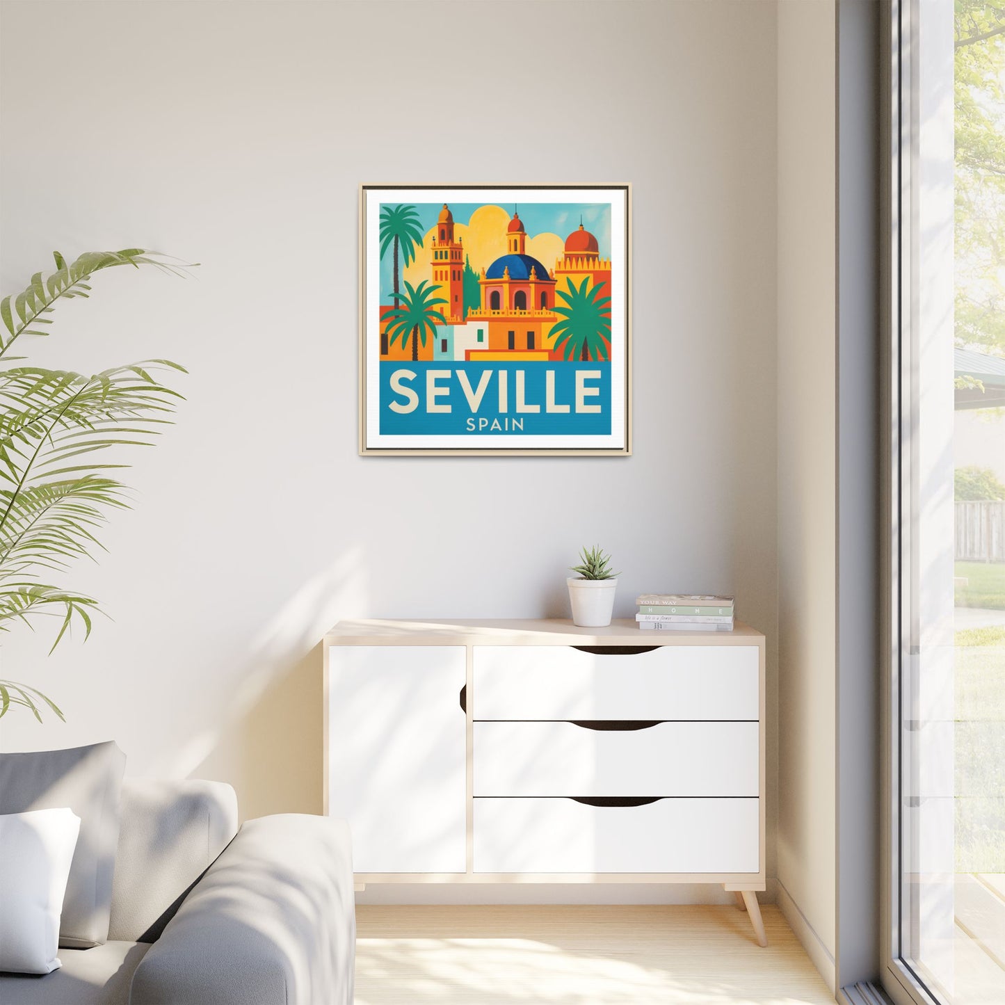 Seville Spain Vintage Travel Look Matte Canvas Wall Art Framed