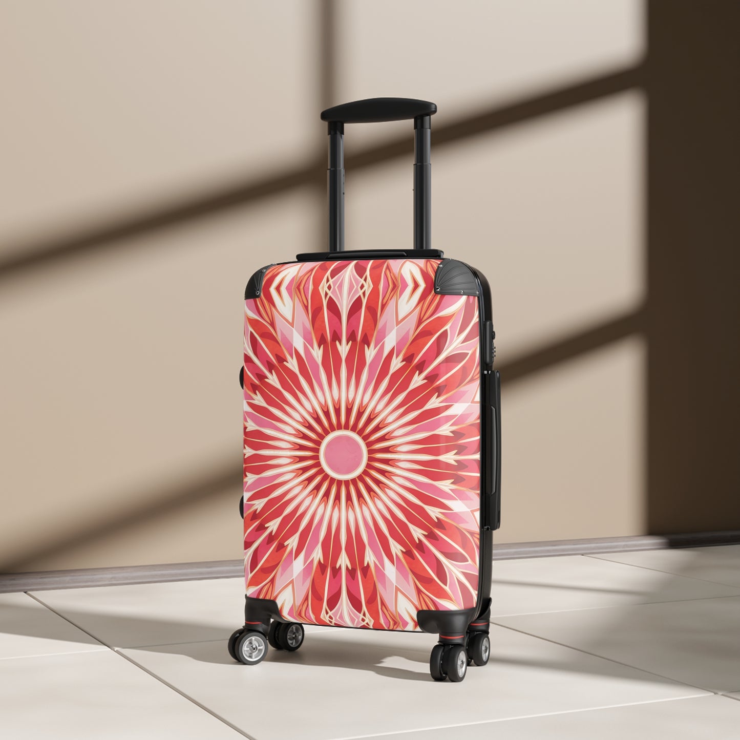 Suitcase, BOHO Flower Design Luggage, Unique Travel Bag for Bohemian Gift, Eclectic Suitcase, Orange Pink White, Floral Travel Bag, Gift for