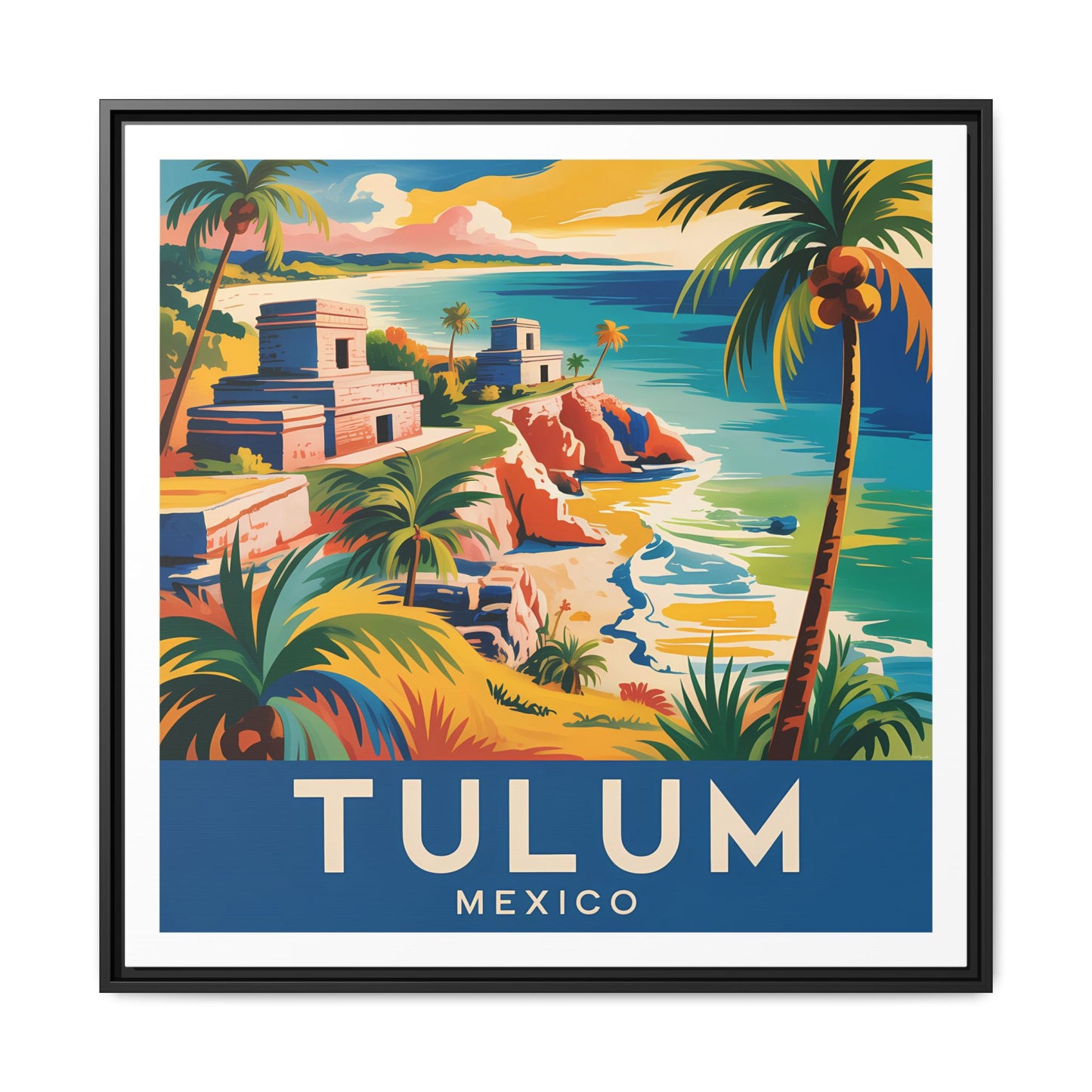 Tulum Mexico Vintage Look Framed Travel Canvas Wall Art