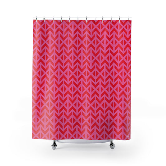 Red Pink Geometric Chevron Shower Curtain | Modern Bathroom Pattern