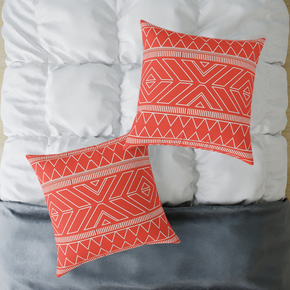 Tribal Geo Pattern Square Pillow | Orange Aztec Throw Pillow