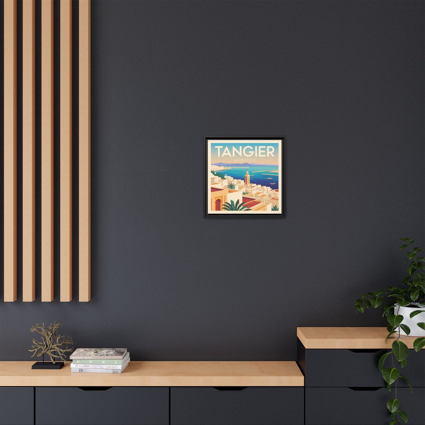 Tangier Morocco Travel Framed Wall Art Matte Canvas | Vintage Style Coastal Wall Art