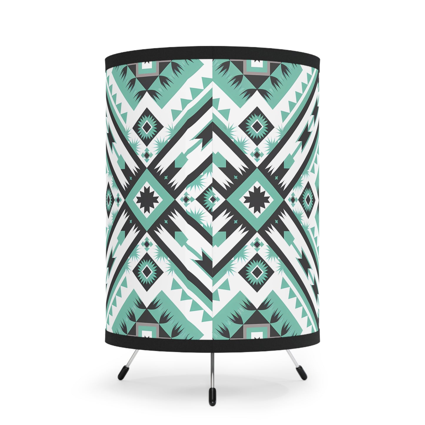 Bohemian Tripod Lamp with Aztec Pattern Shade, Unique Home Decor, Stylish Lighting, Tribal-Style Floor Light, Modern Accent - LOLA VEGAS ART
