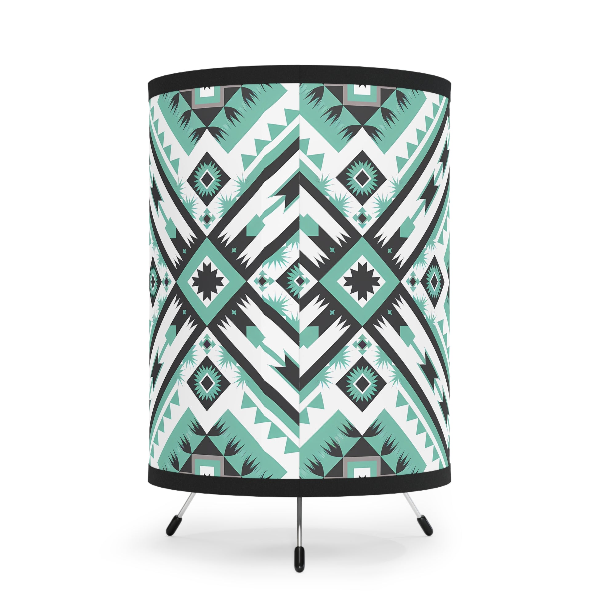 Bohemian Tripod Lamp with Aztec Pattern Shade, Unique Home Decor, Stylish Lighting, Tribal-Style Floor Light, Modern Accent - LOLA VEGAS ART