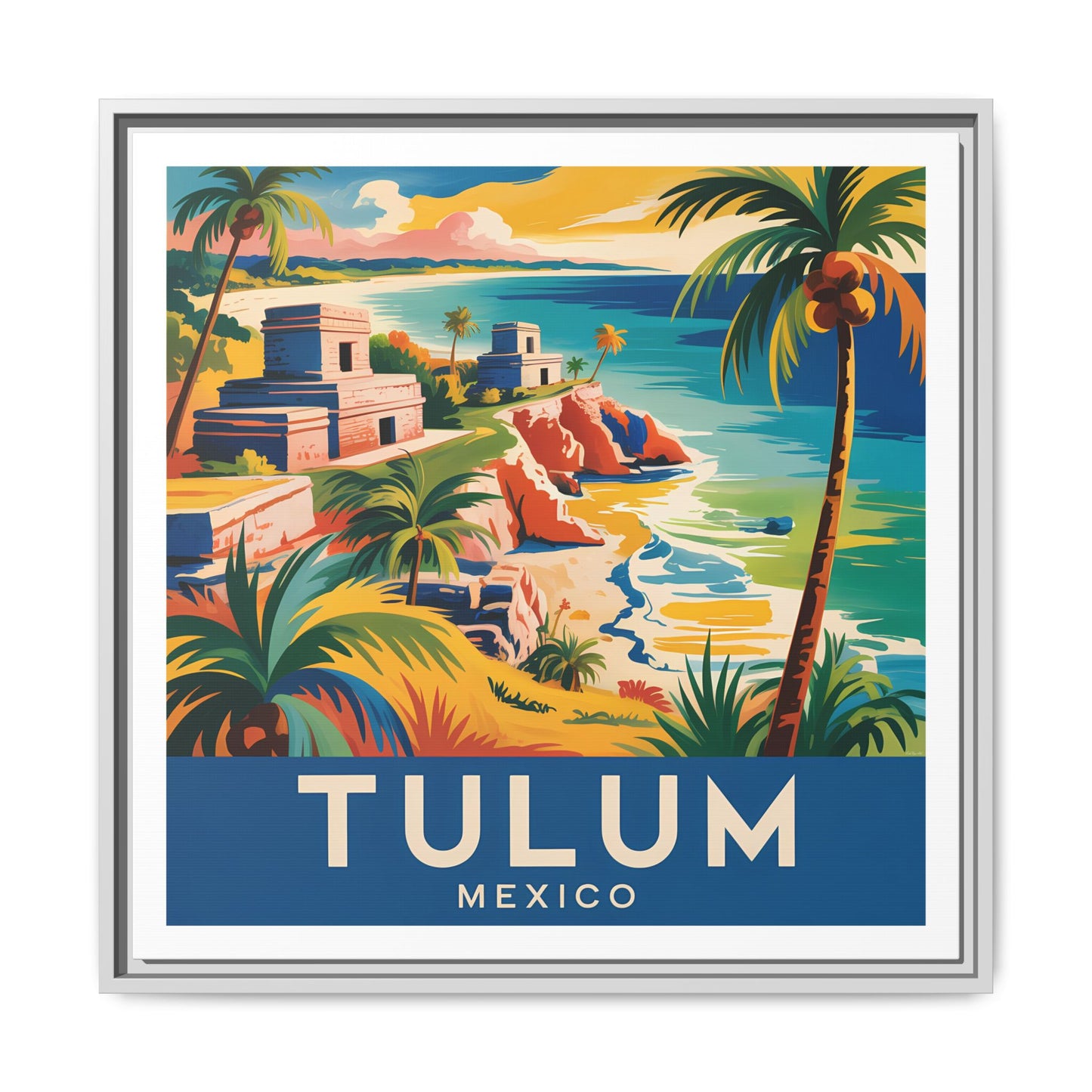 Tulum Mexico Vintage Look Framed Travel Canvas Wall Art