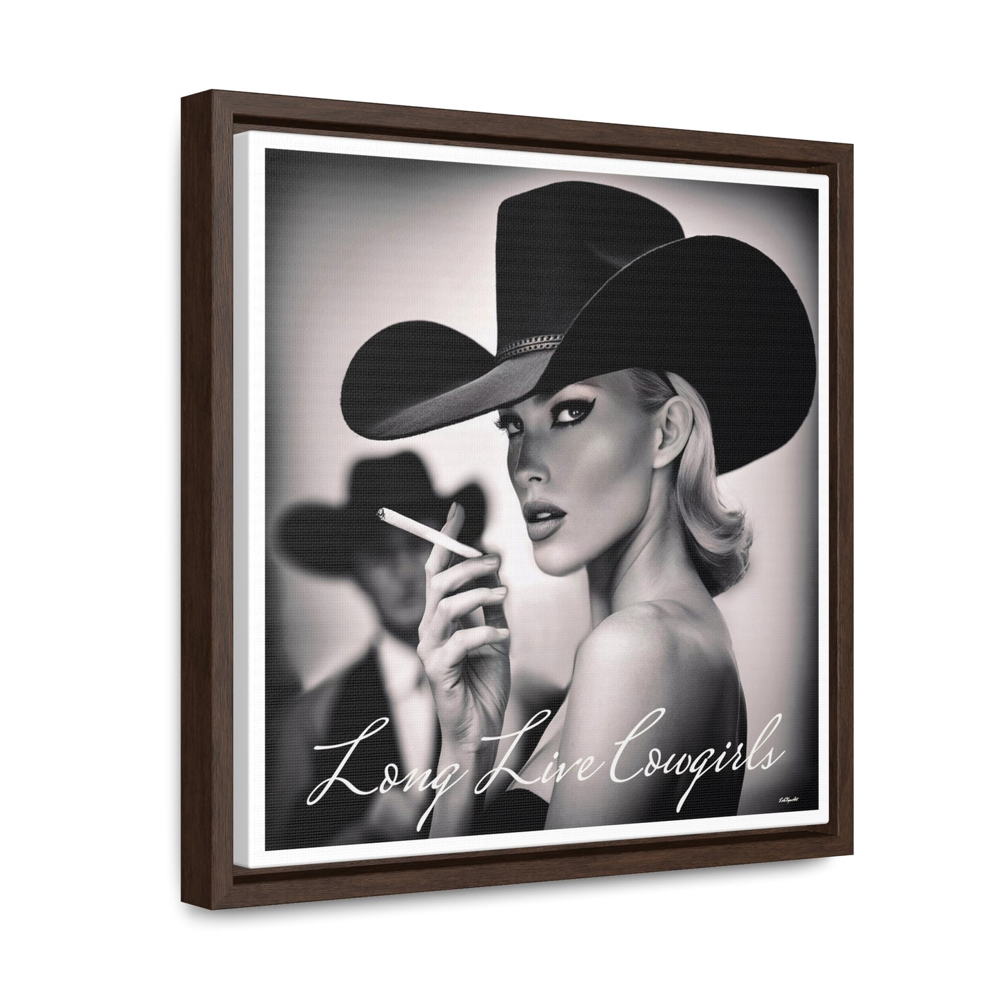 Square Frame Wall Art, Fashion Photography, Cowgirl Decor, Gallery Canvas Wraps, Glam Girl Gift, Black and White Photo Print - LOLA VEGAS ART