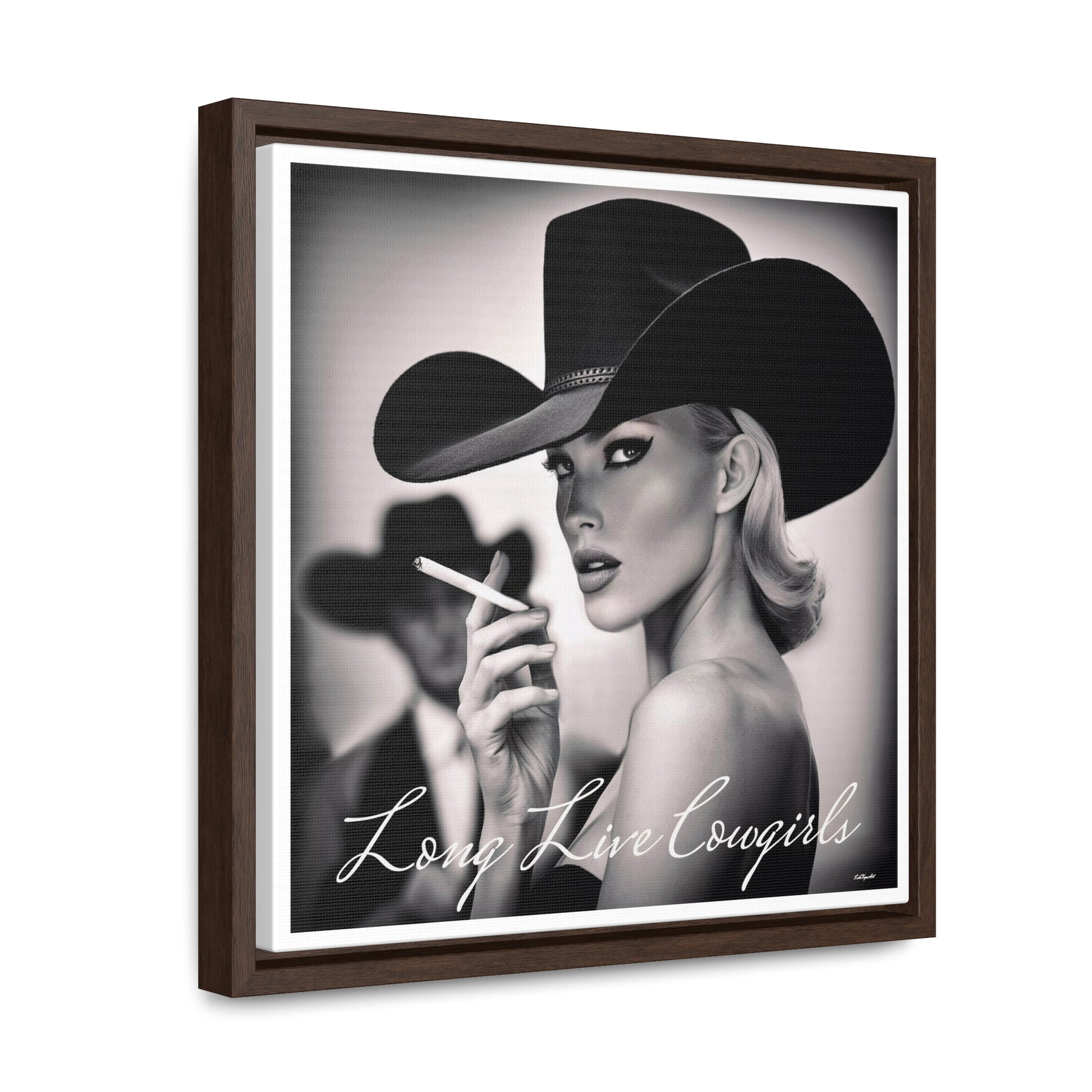 Square Frame Wall Art, Fashion Photography, Cowgirl Decor, Gallery Canvas Wraps, Glam Girl Gift, Black and White Photo Print - LOLA VEGAS ART
