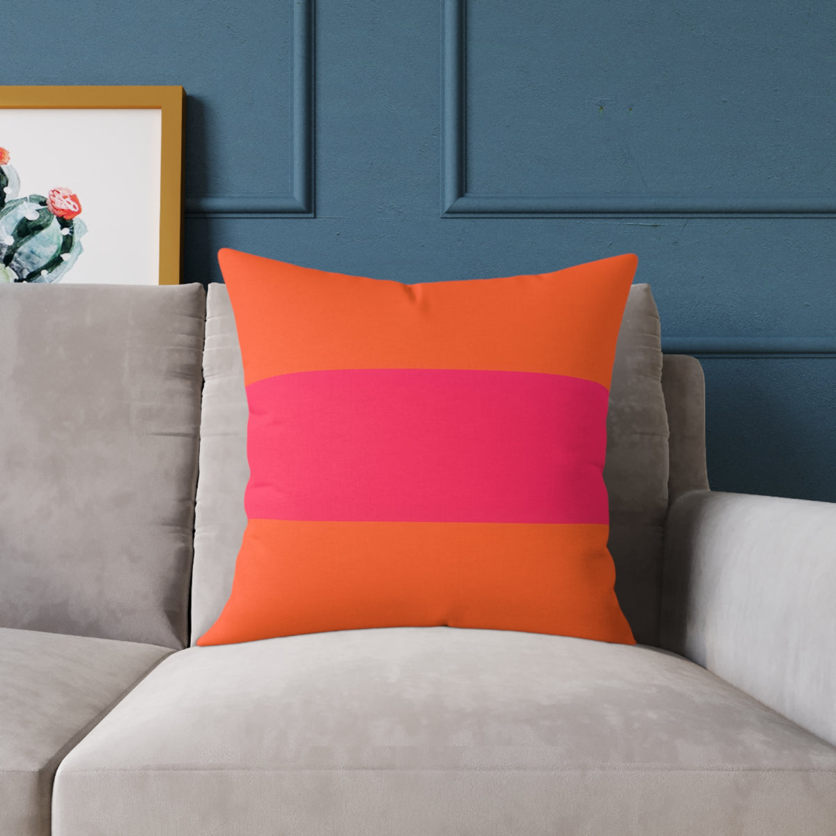 Bold Pink Stripe Square Pillow | Orange Background Poly Canvas