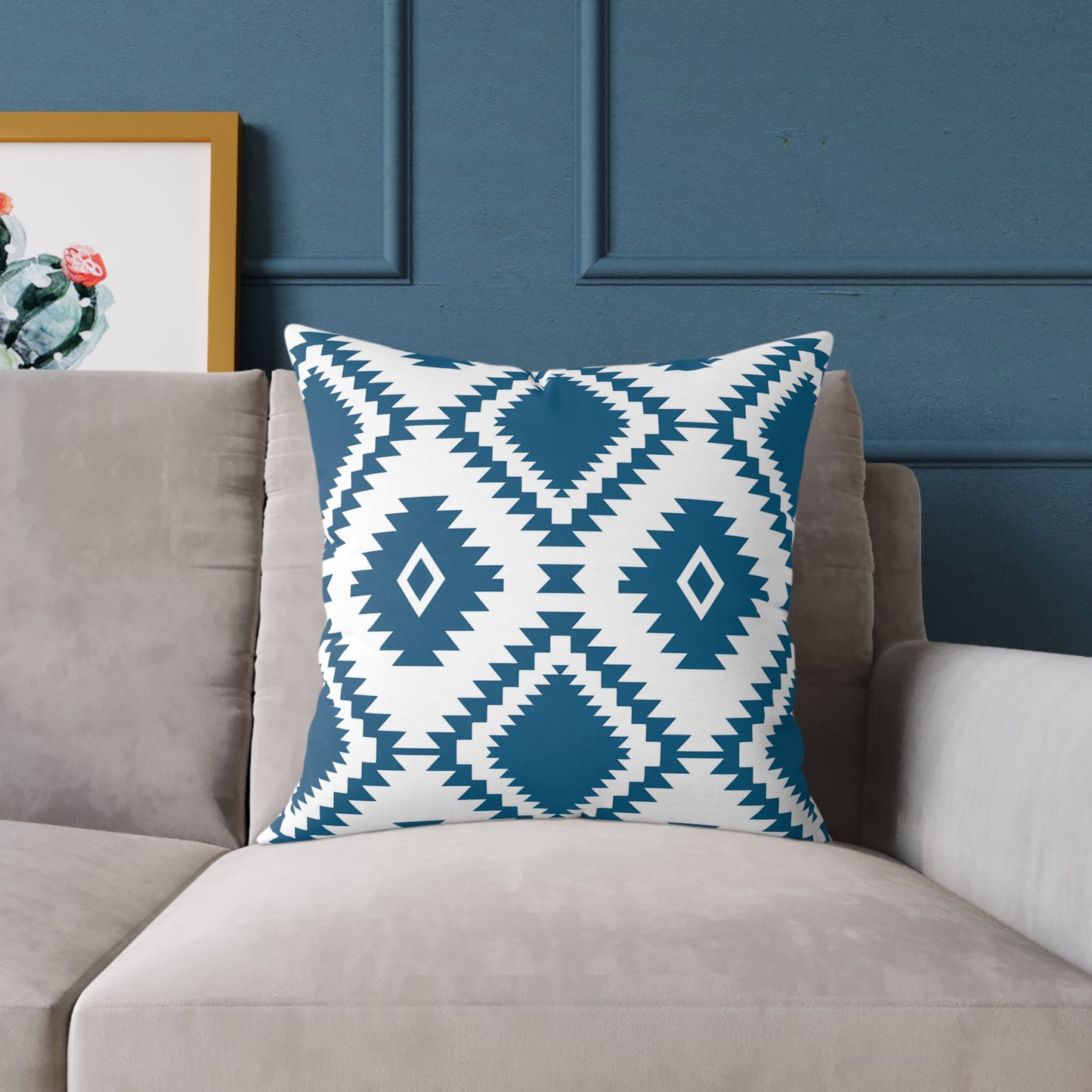 Teal Aztec Diamond Pattern Square Pillow | Geometric Throw Pillow