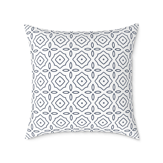 Geometric Tile Pattern Square Pillow | Blue White Moroccan Motif, Decorative Cushion, Home Decor Accent, Gift for Housewarming, Sofa Decor