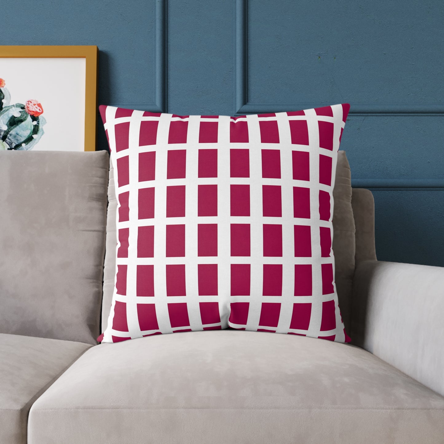 Maroon Grid Pattern Pillow | Square Throw Pillow, Modern Geometric Cushion