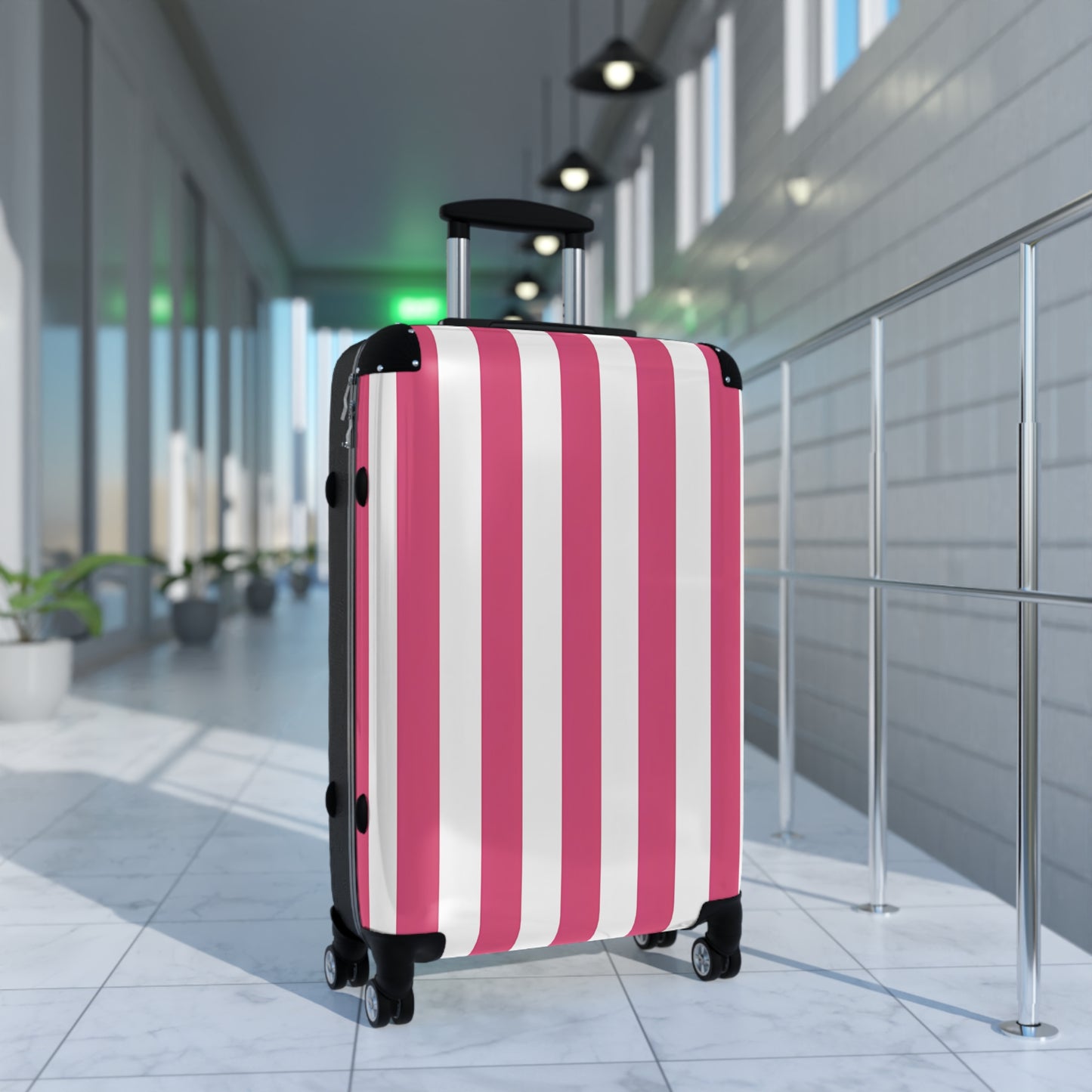 Pink Vertical Stripes Suitcase | Luggage , Travel Accessory