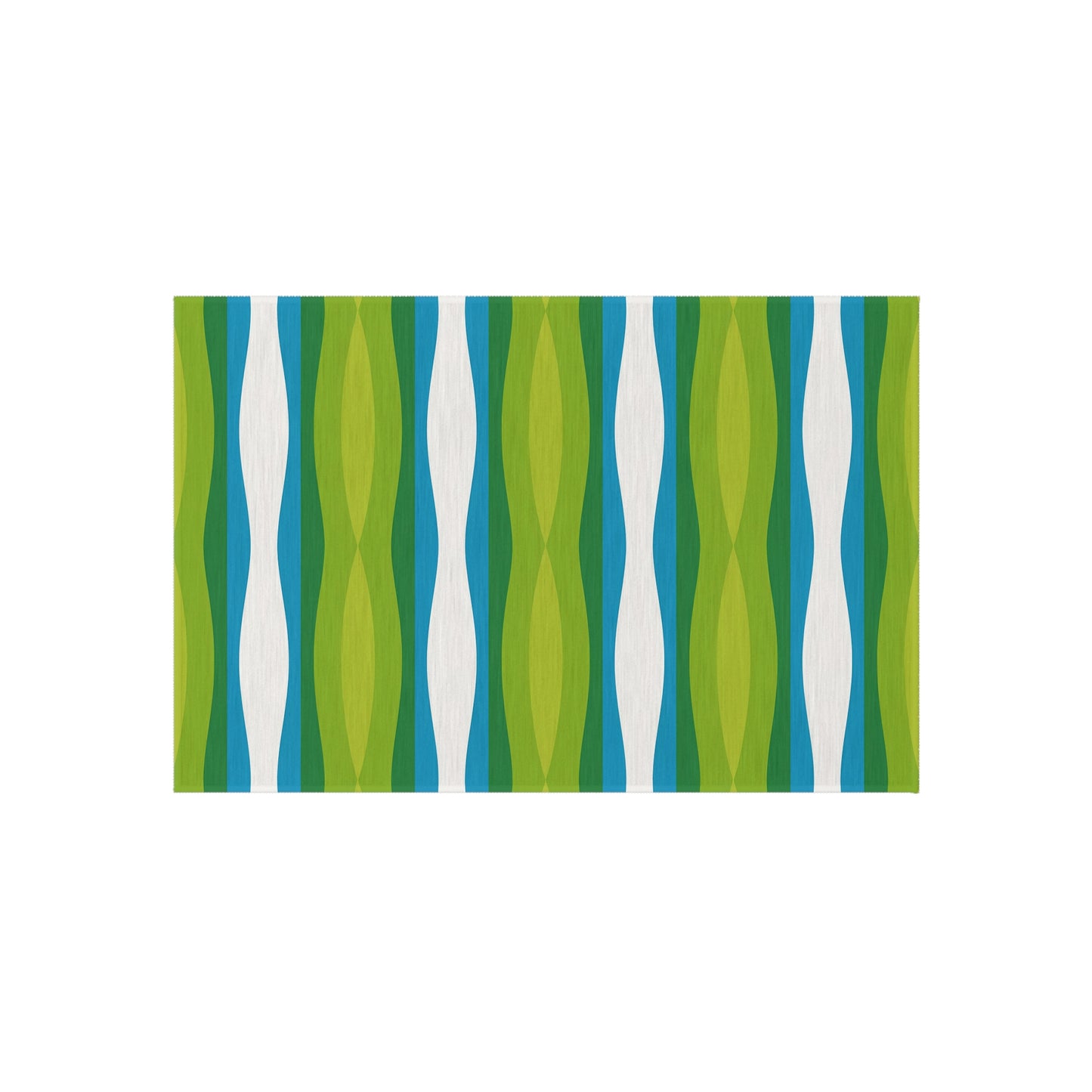 Green Blue White Wave Pattern Outdoor Rug | Striped Patio Mat