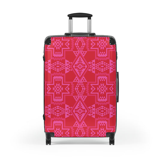 Red & Pink Aztec Geometric Pattern Suitcase | Travel Luggage Cover