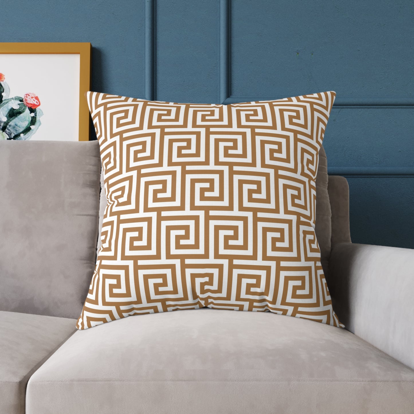 Greek Key Pattern Square Poly Canvas Pillow, Geometric Decorative Throw Pillow