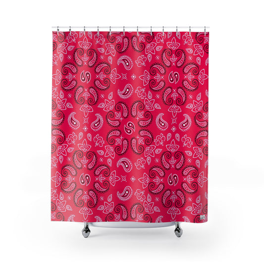 Rose-Red Paisley Pattern Shower Curtain | Boho Floral Bathroom Decor< Bandana Scarf Bath Decor