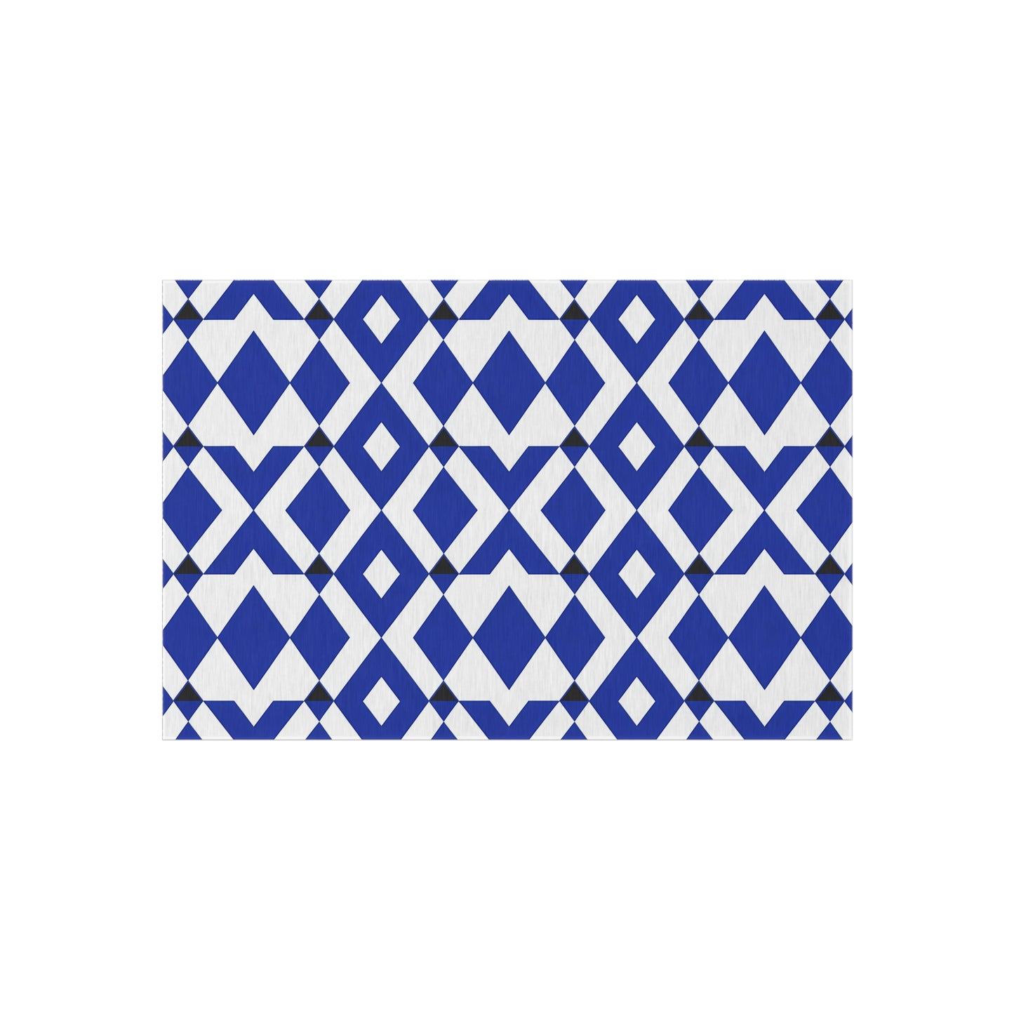 Blue Geometric Diamond Pattern Outdoor/Indoor Rug | Patio Mat, Modern Navy Black White Design