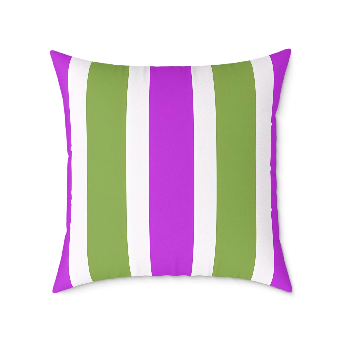 Magenta White and Green Vertical Stripe Pillow | Square Poly Canvas Pillow