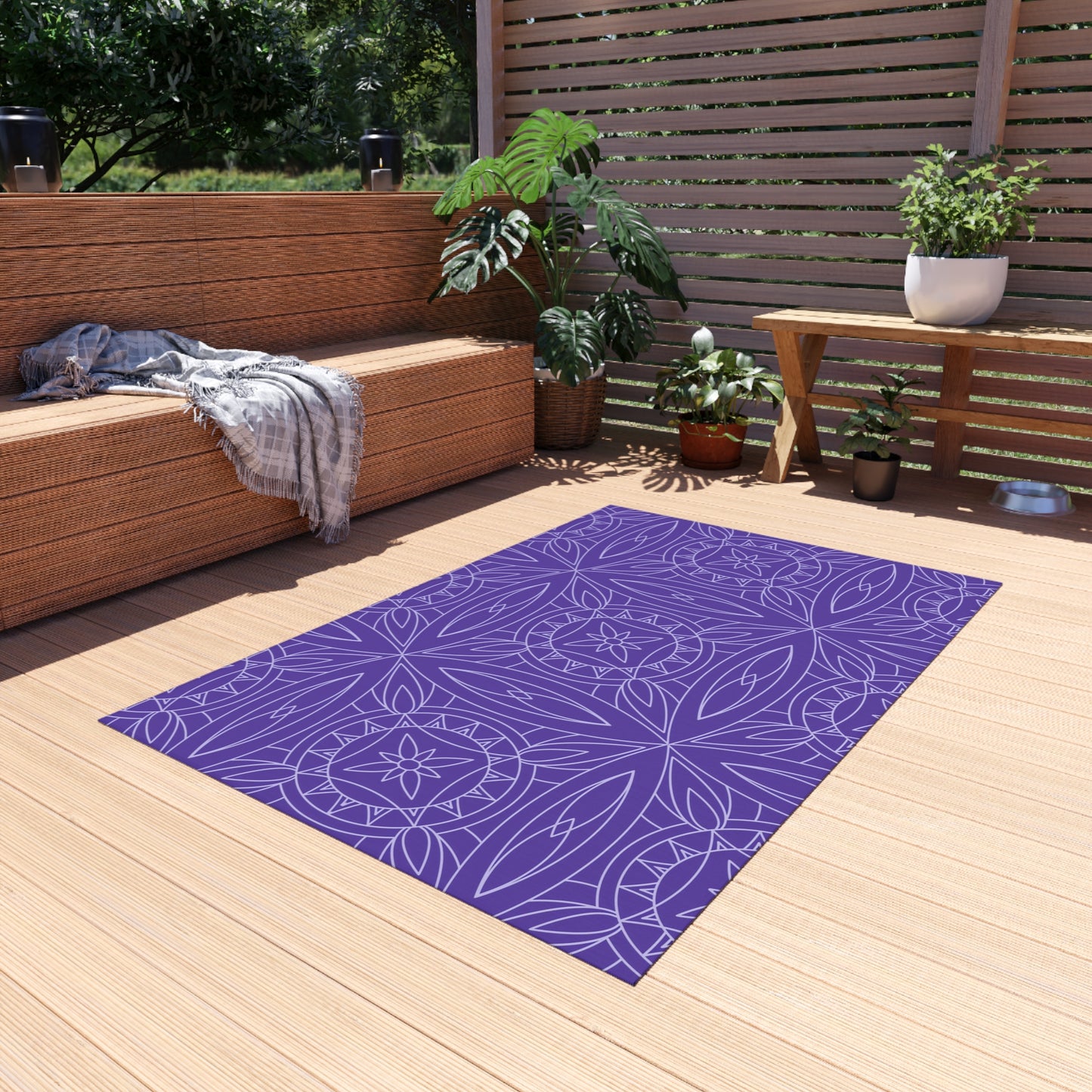 Geometric Floral Tile Indoor/Outdoor Rug | Purple Patio Mat