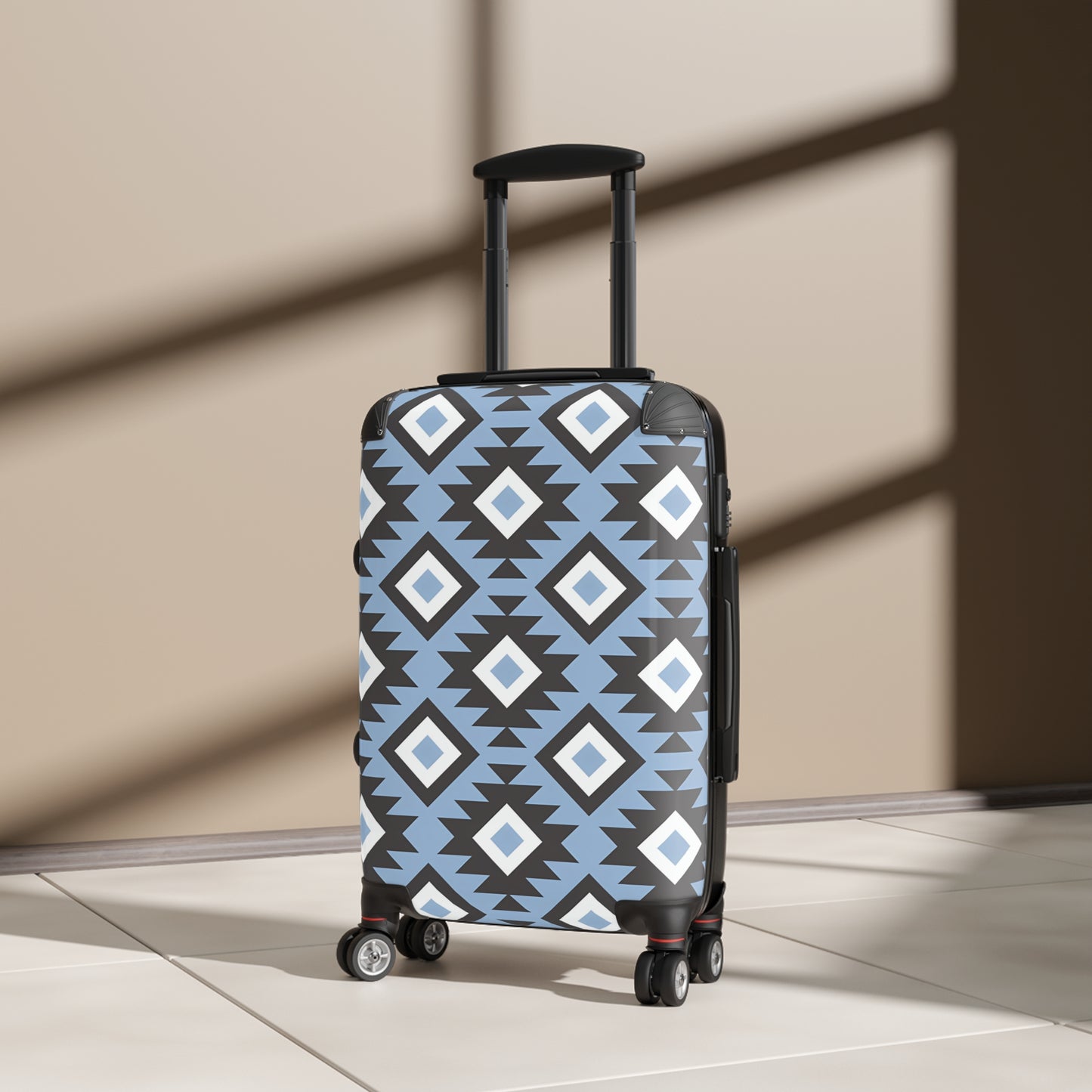 Southwestern Diamond Pattern Suitcase | Blue Aztec Luggage