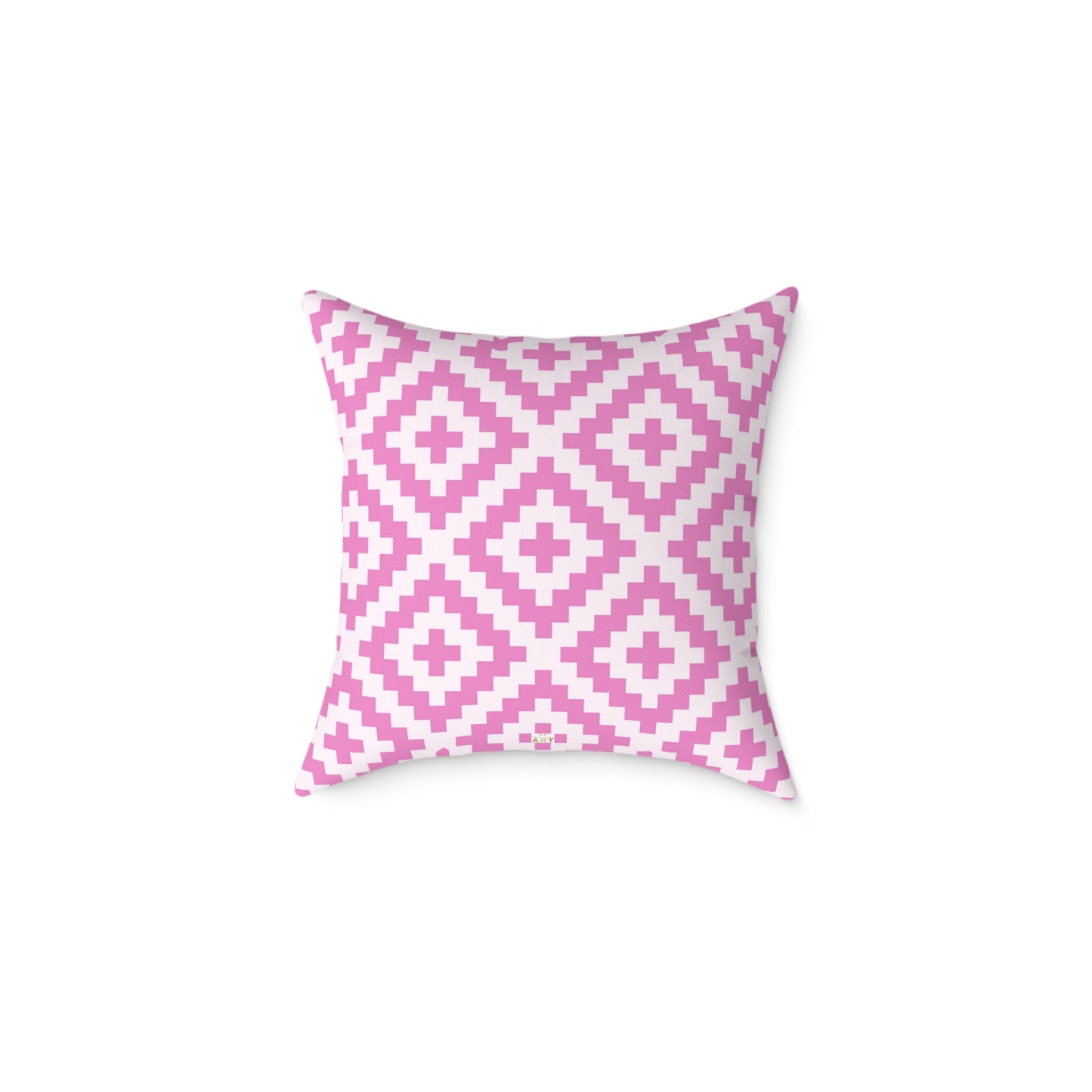Pink White Geometric Boho Native American Diamond Pattern Pillow | Square Accent Cushion