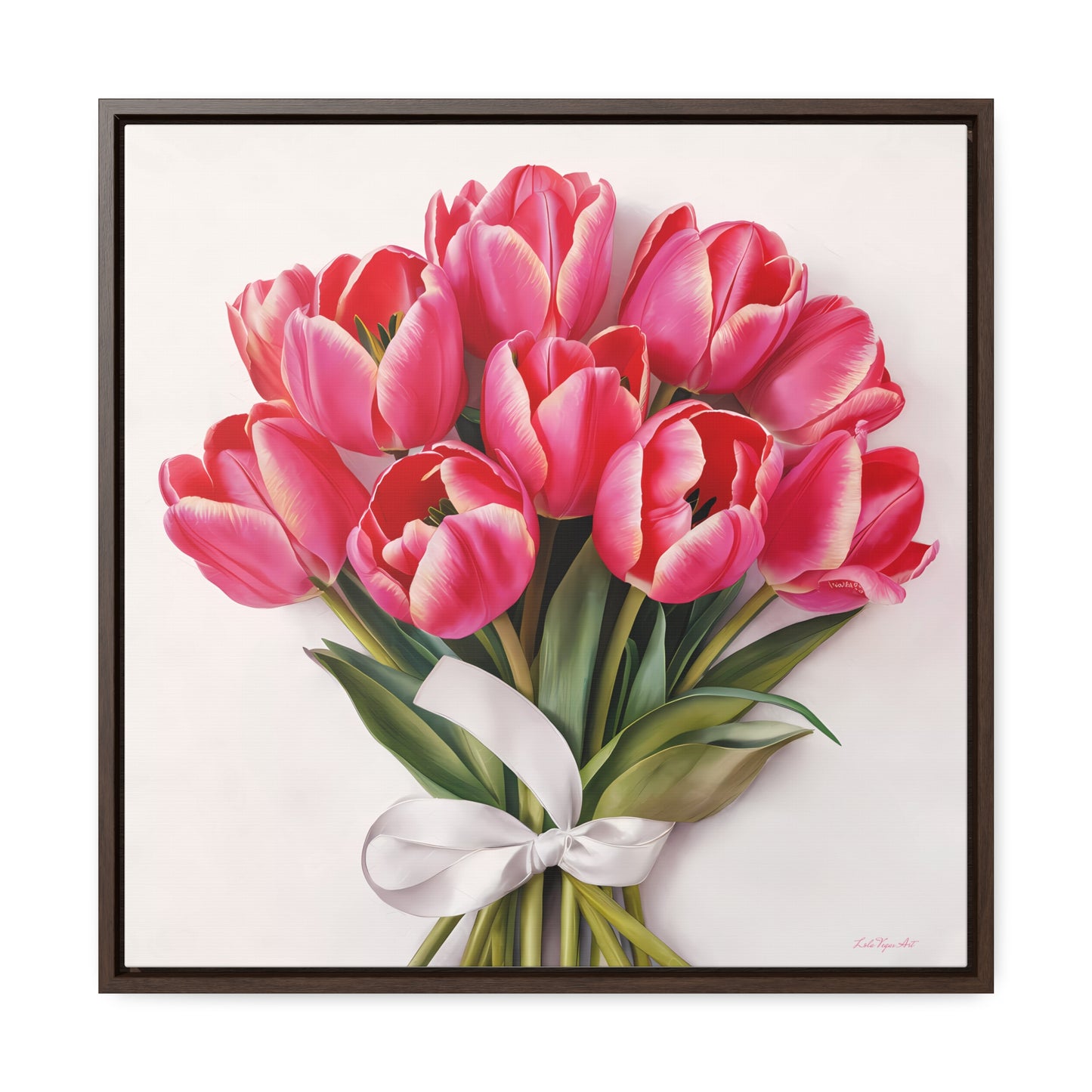 Square Frame Canvas Wall Art, Feminine Pink Tulips Bouquet Gallery Wrap, Home Decor Gift, Floral Print, Living Room Decoration