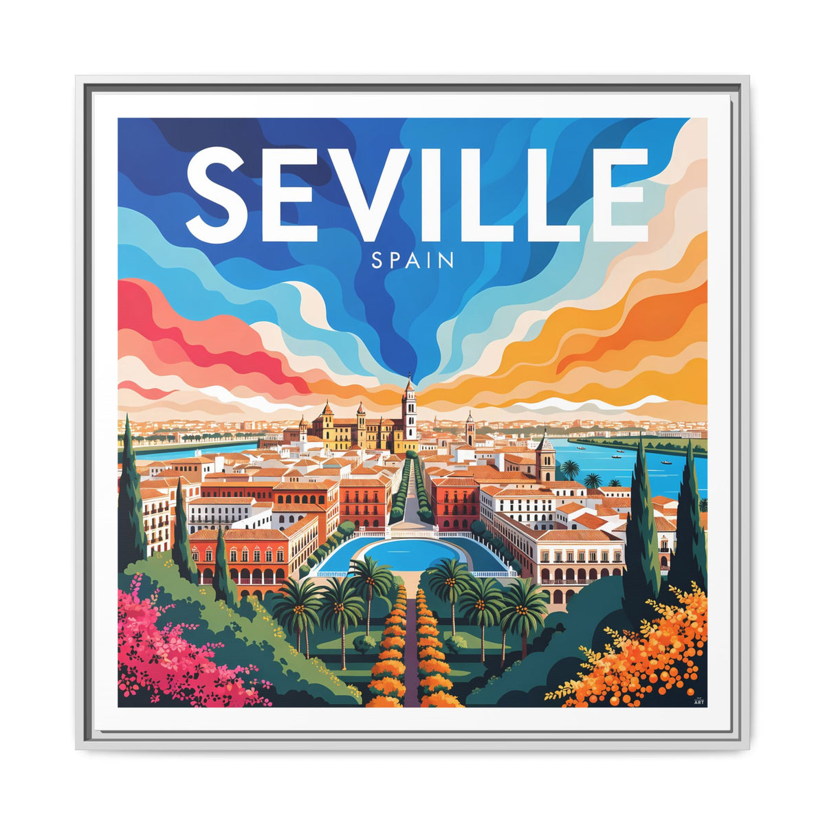 Seville Spain Vintage Travel Framed Canvas Wall Art