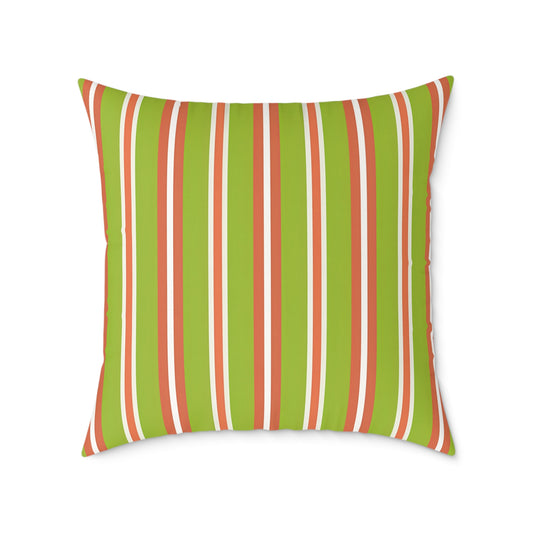 Green Orange Stripe Square Pillow | Canvas Throw , Retro Stripes
