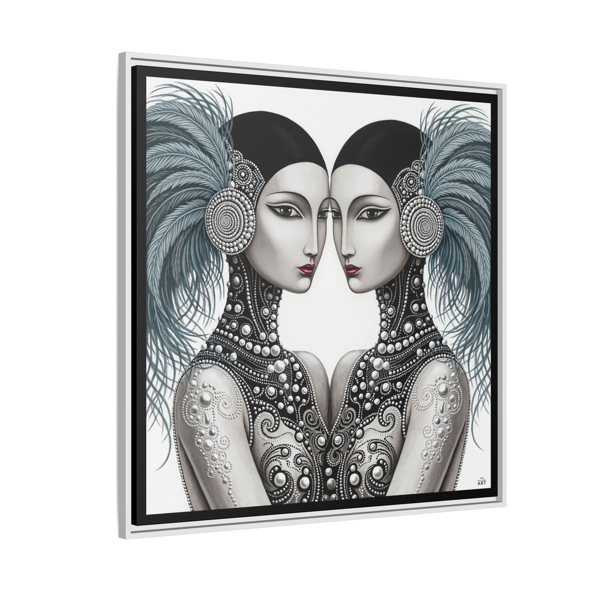 Art Deco Flapper Twins Matte Canvas Framed | Vintage Glam Portrait