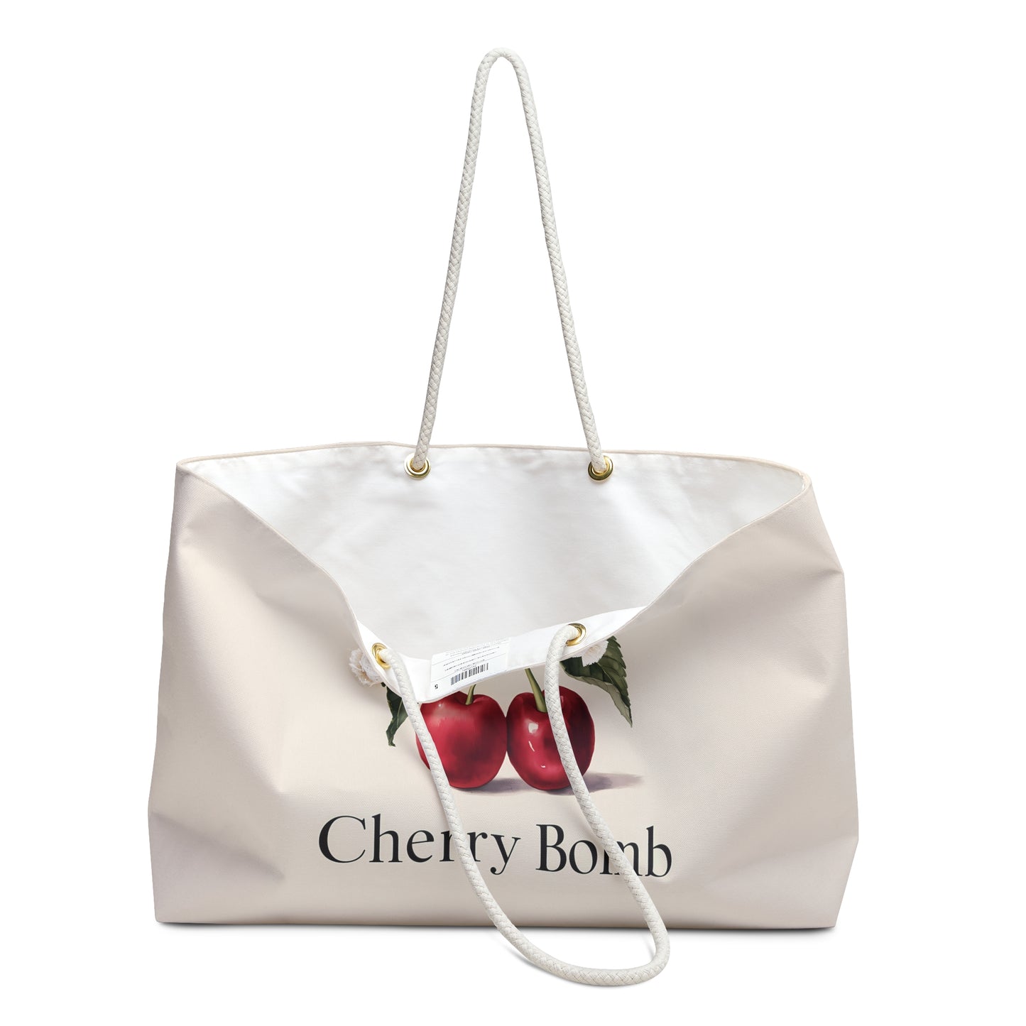 Cherry Bomb Weekender Bag. Oversized Travel Bag, Fruit Theme, Fashionable Tote, Trendy Travel, Gift For Her, Modern and Chic Tote Bag, Cherry Design - LOLA VEGAS ART