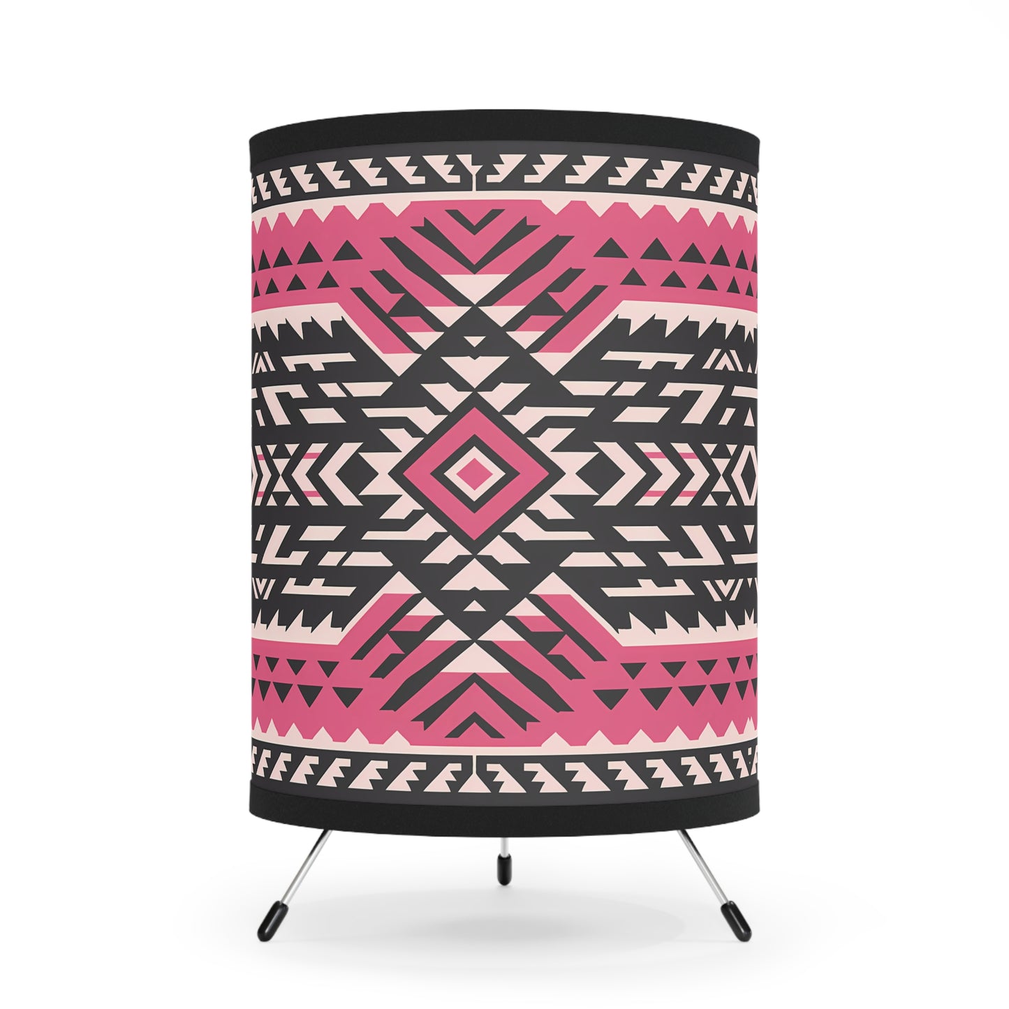 Table Lamp, Pink Black White Tribal Boho Design, Eclectic Home Decor, US CA Plug, Ethnic Lampshade, bedroom, living room decor