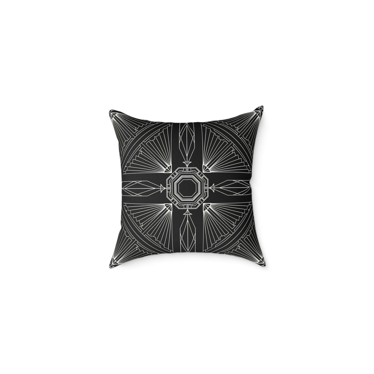 Art Deco Black White Geometric Pattern Pillow | Square Poly Canvas Pillow