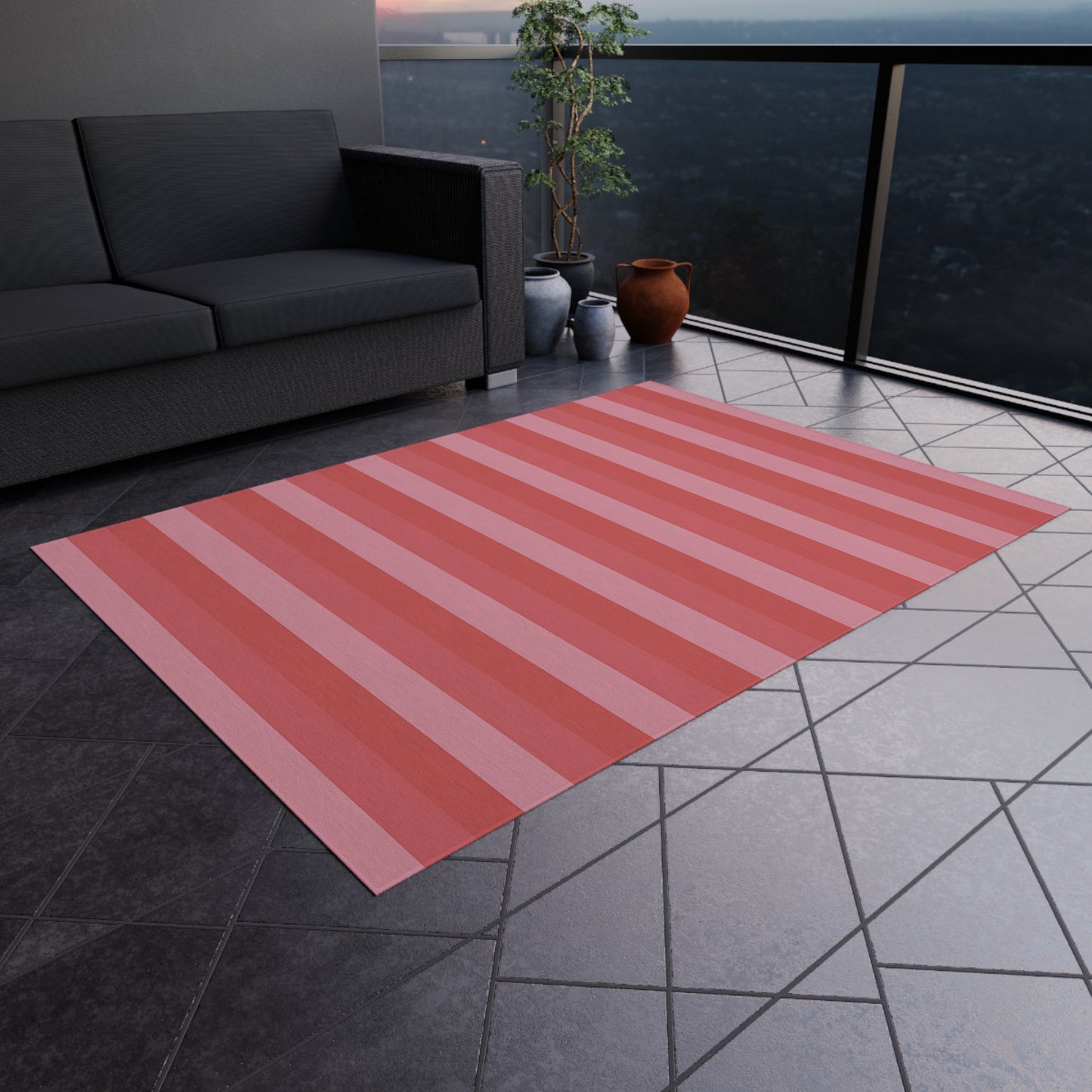 Shades Of Pink Stripe Outdoor/Indoor Rug | Patio Mat, Water-Resistant Striped Design