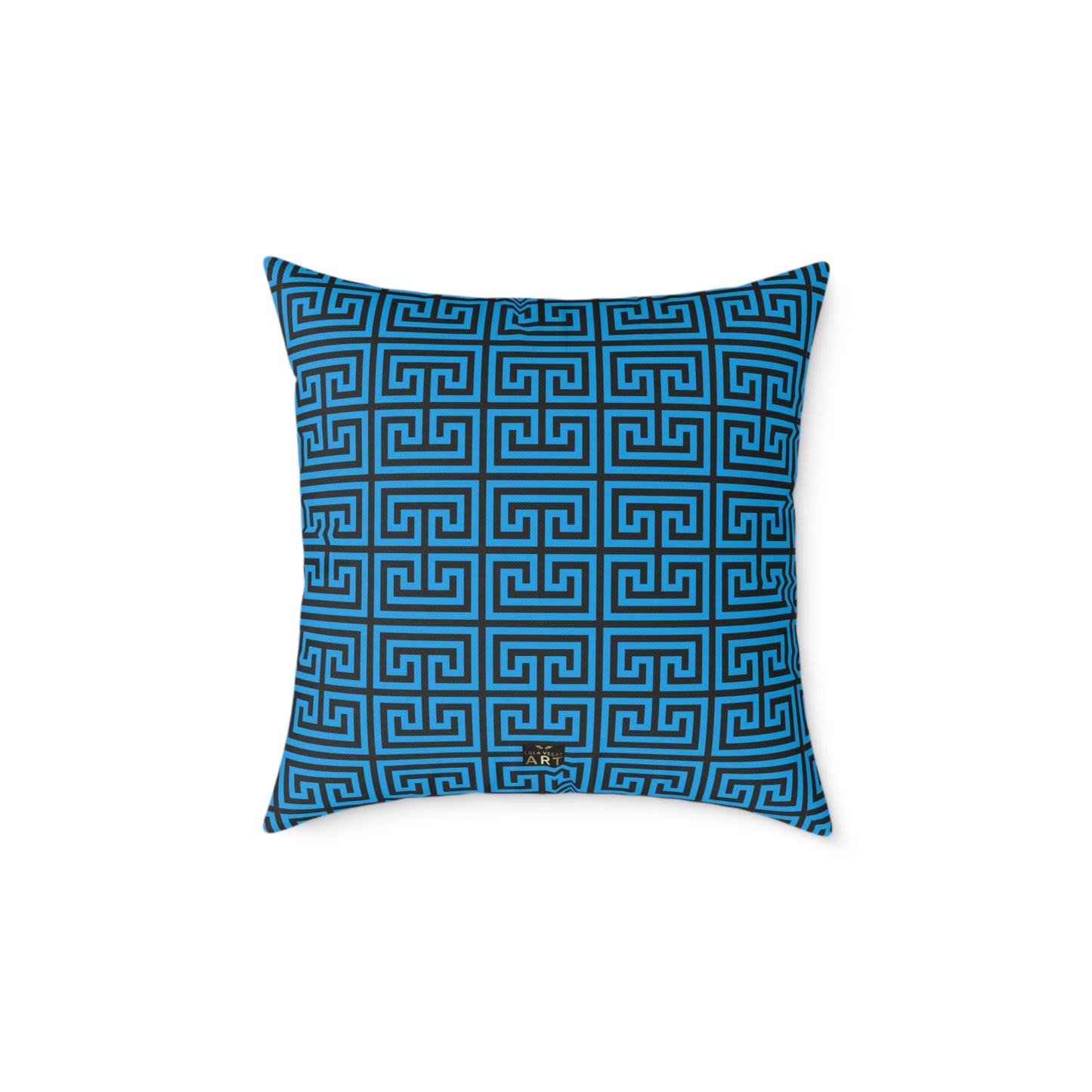 Nautical Greek Key Pattern Square Pillow | Blue Geometric Throw Pillow