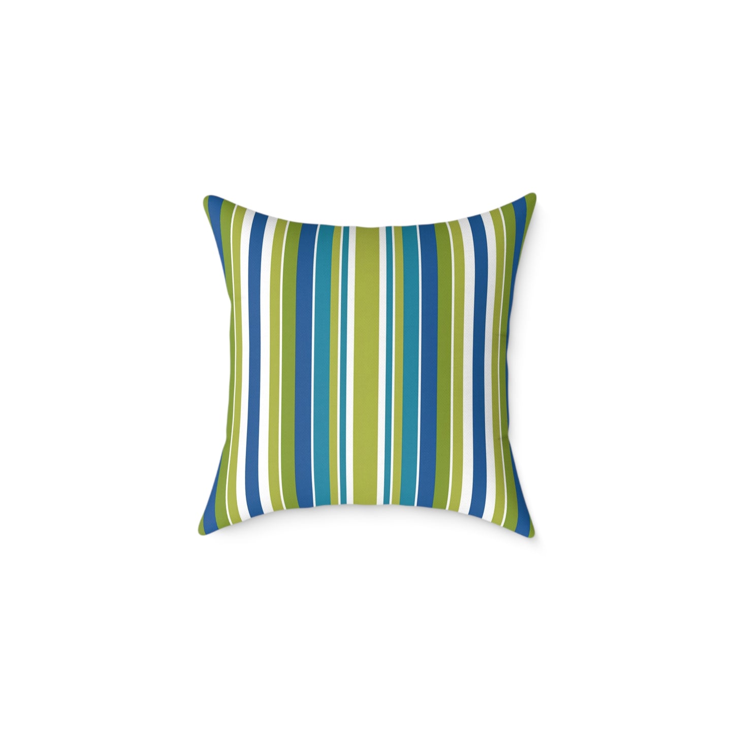 Blue Green White Vertical Stripe Square Pillow | Nautical Coastal Throw Cushion