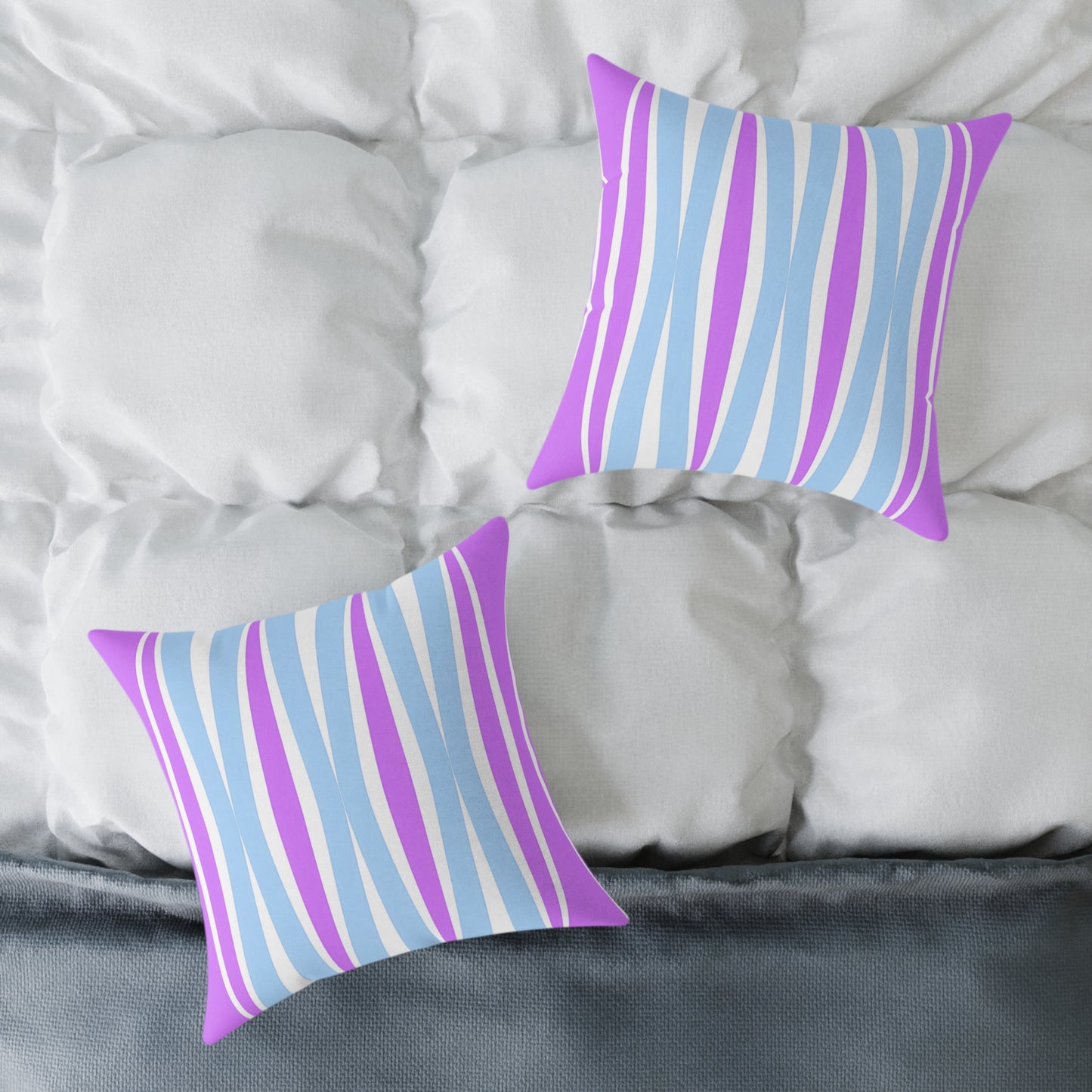 Pastel Wave Stripe Square Pillow | Blue Magenta Mid-Century Modern