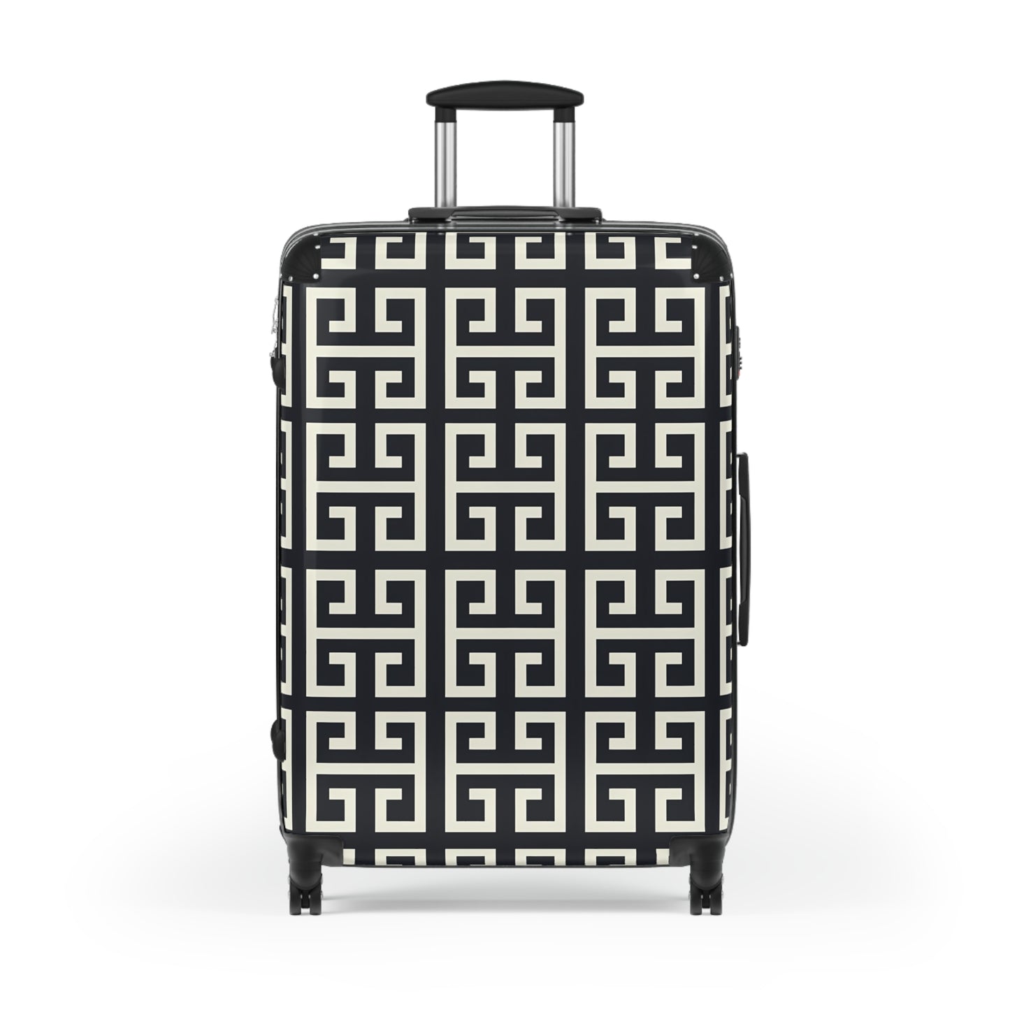 Greek Key Geometric Pattern Suitcase | Black White Travel Luggage