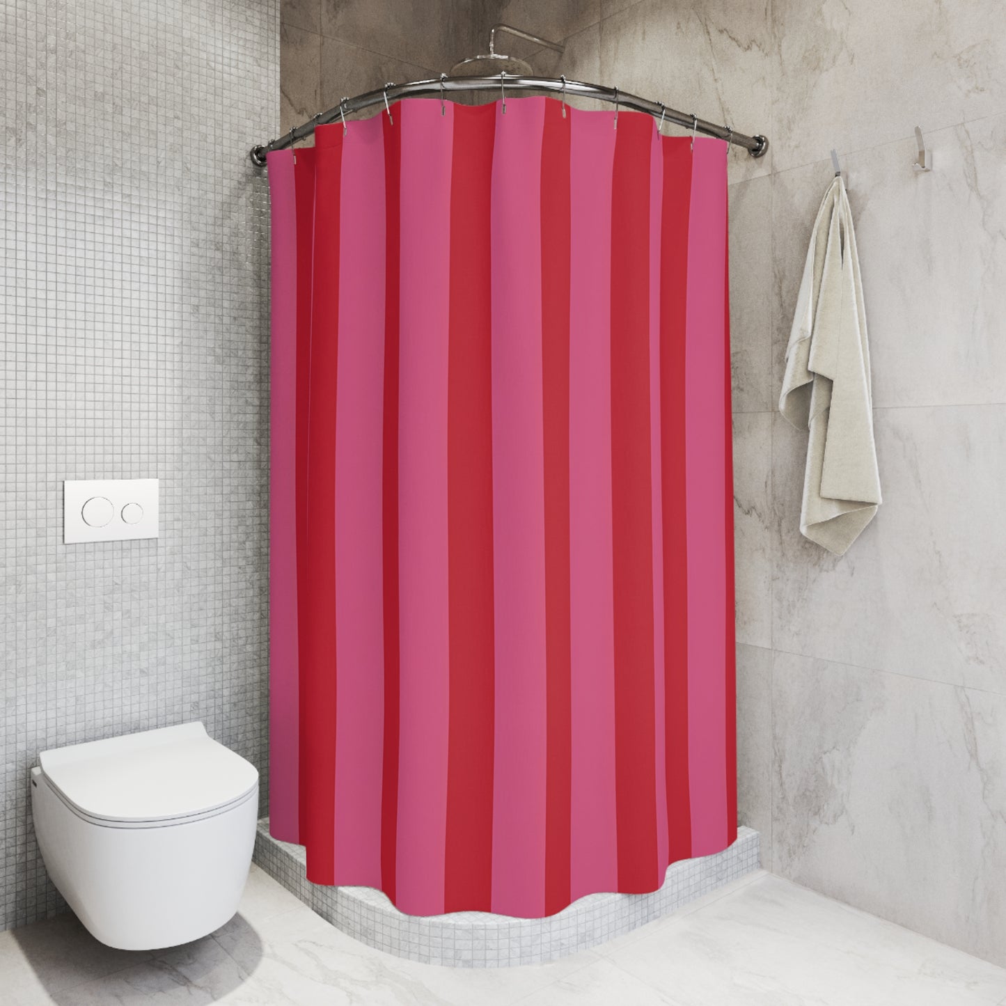 Pink Red Striped Shower Curtain | Vertical Ombre Bathroom Decor