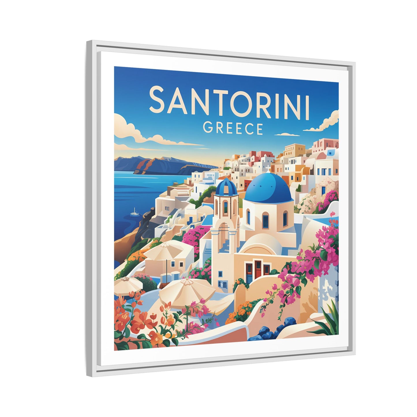 Santorini Greece Travel Art Matte Canvas Framed Wall Art
