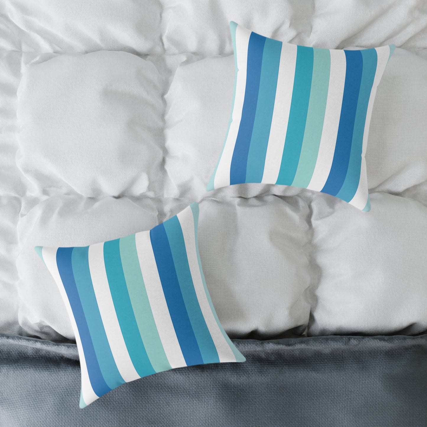 Blue Teal White Vertical Stripes Pillow | Square Pillow
