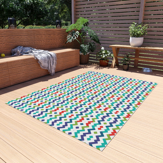 Chevron Zigzag Pattern Outdoor/Indoor Rug | Colorful Geometric Patio Mat