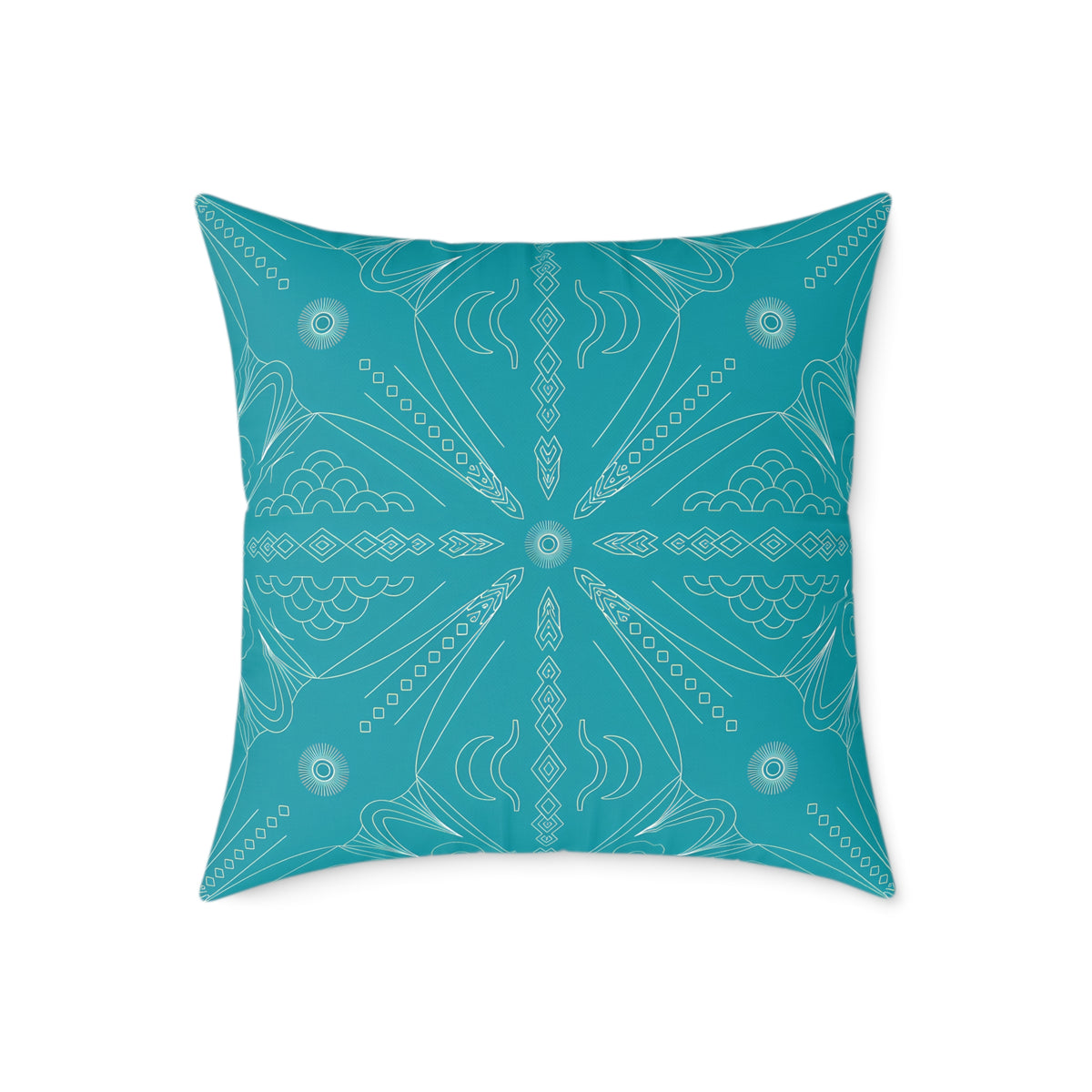 Teal Mandala Pattern Square Poly Canvas Pillow | Boho Decorative Throw Pillow