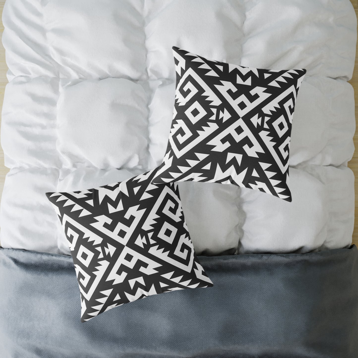Black White Geometric Aztec Pattern Pillow | Square Pillow