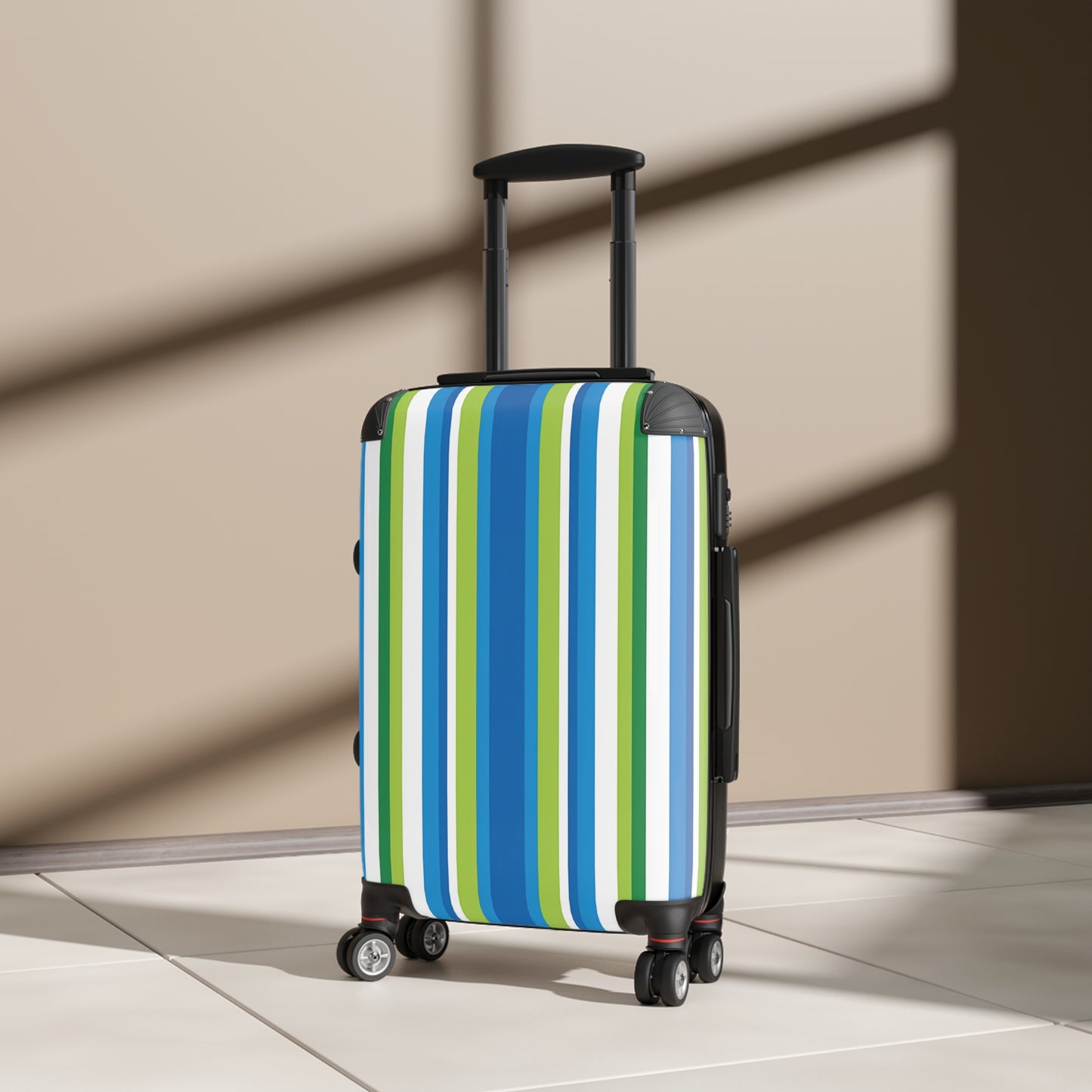 Blue Green Vertical Stripes Suitcase | Luggage Travel Accessory