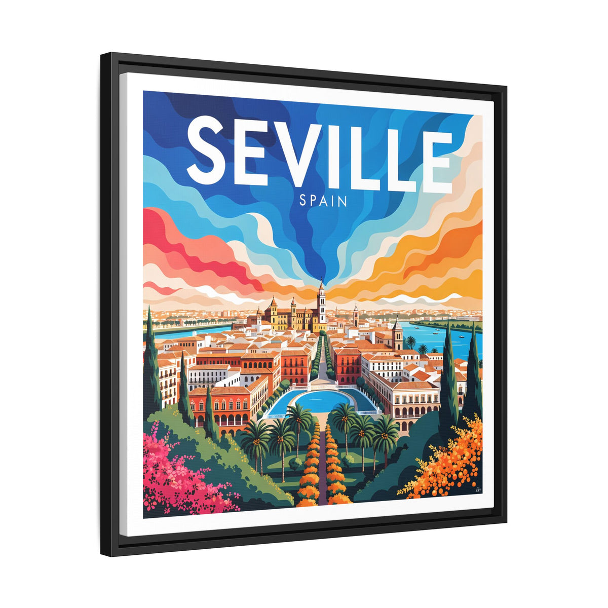 Seville Spain Vintage Travel Framed Canvas Wall Art
