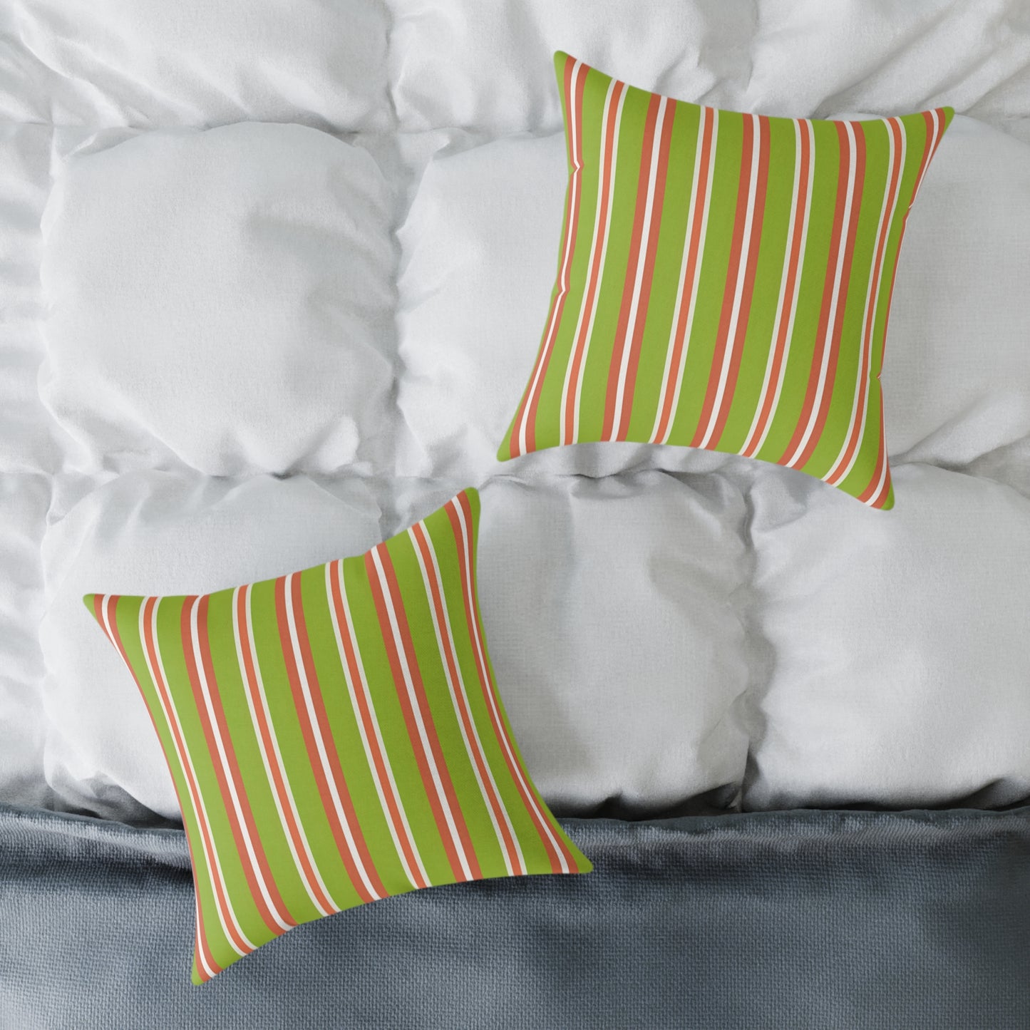 Green Orange Stripe Square Pillow | Canvas Throw , Retro Stripes