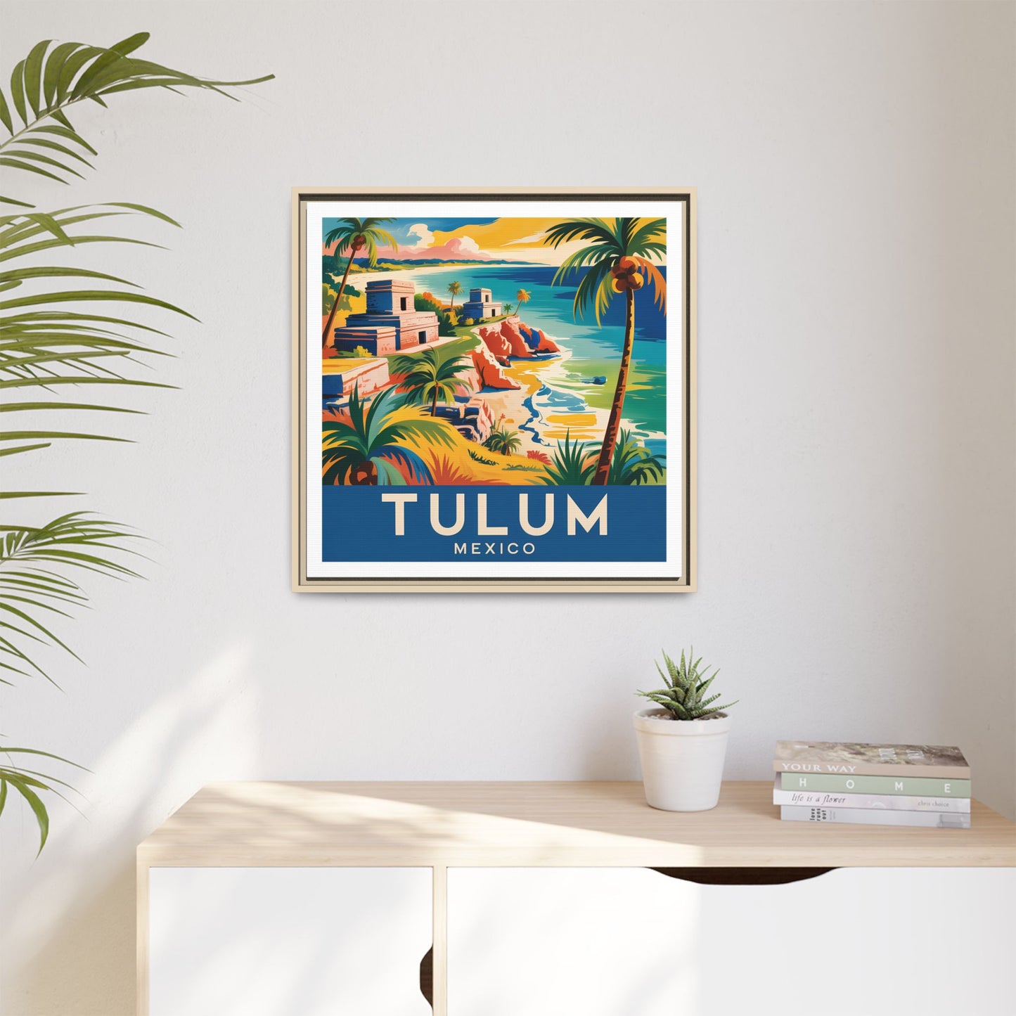 Tulum Mexico Vintage Look Framed Travel Canvas Wall Art