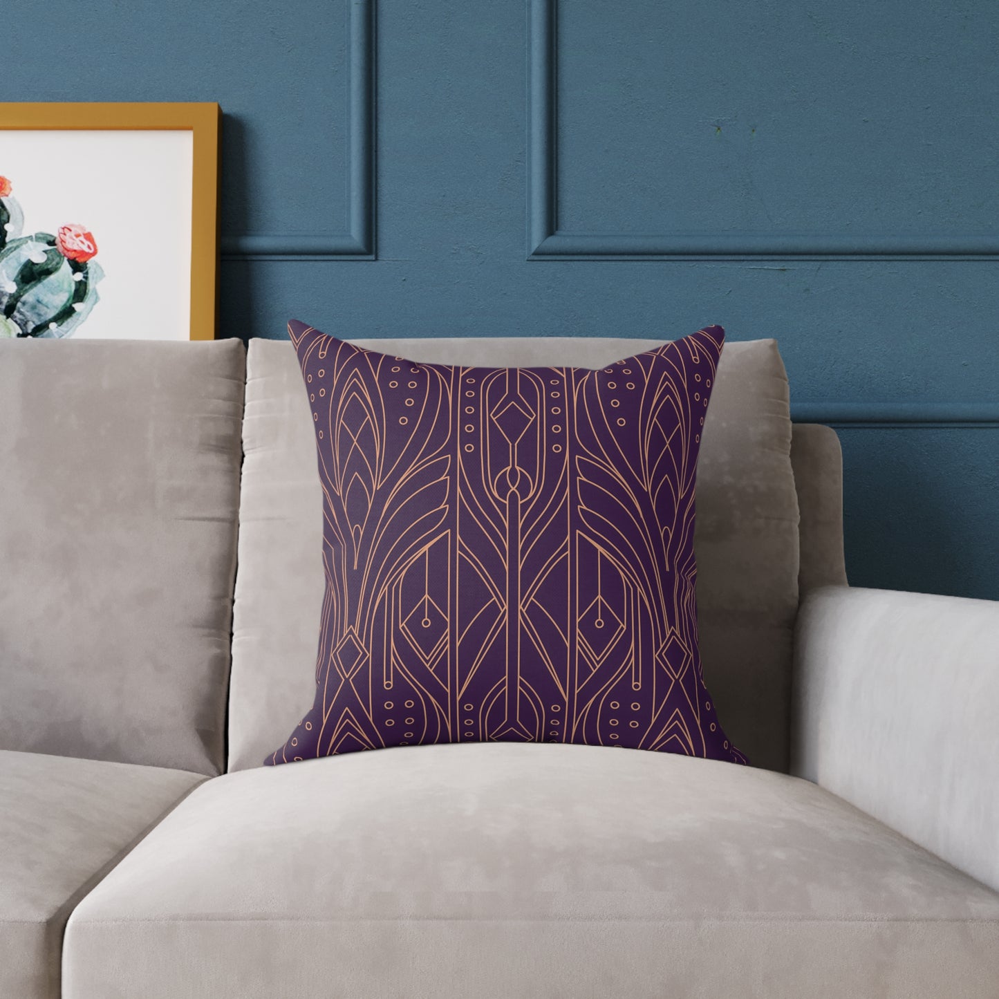 Art Deco Geometric Pattern Square Pillow | Purple Copper