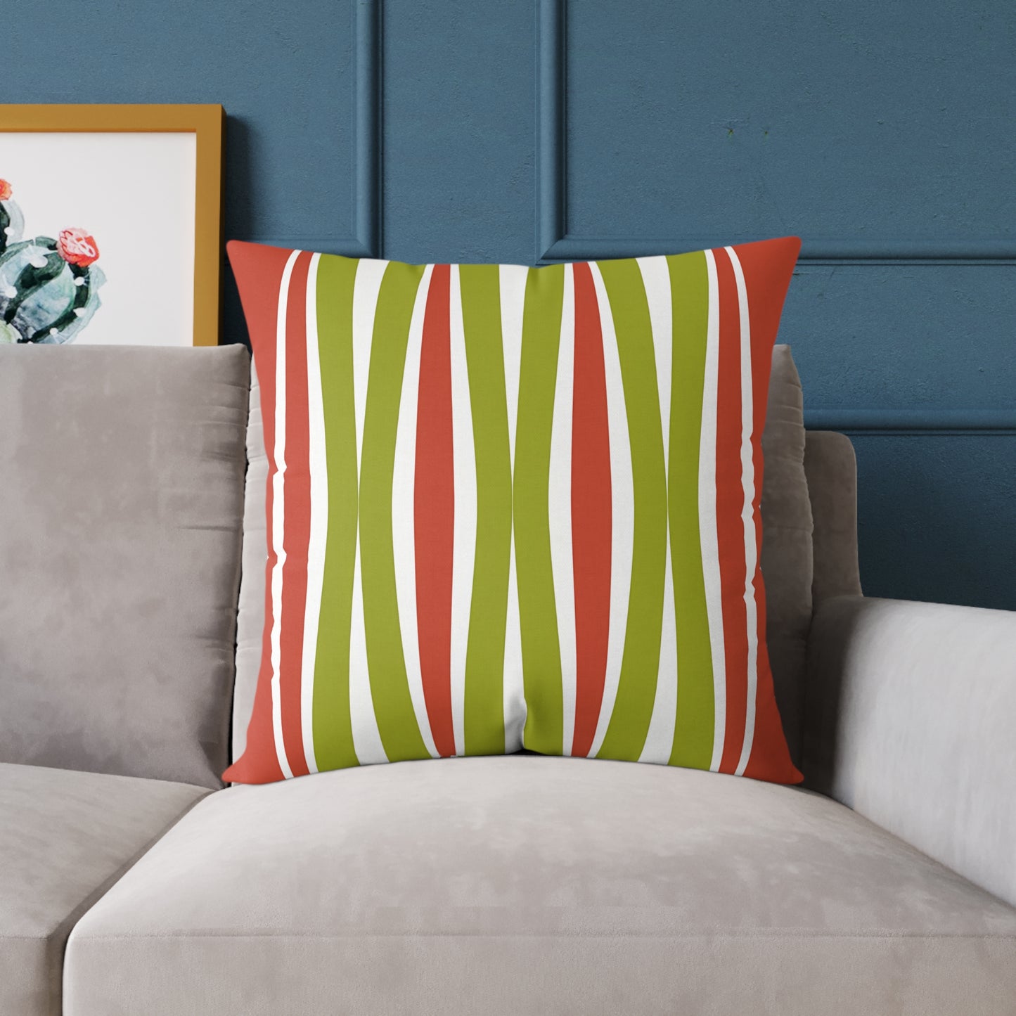 Orange Green Mid-Century Wavy Stripe Pillow | Square Throw Pillow
