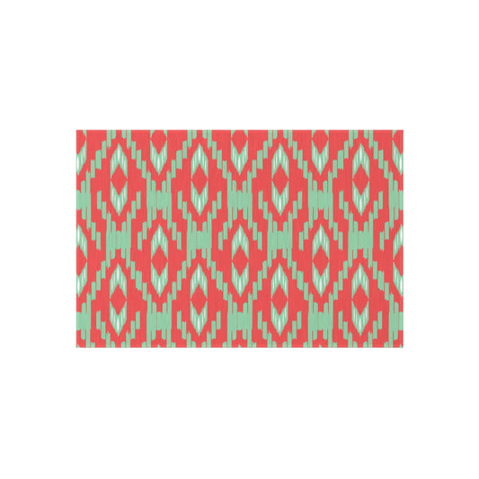 Coral Green l Ikat Pattern Outdoor/Indoor Rug | Geometric Patio Mat